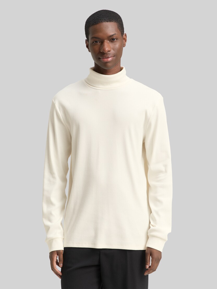 Rollkragenshirt mit Rippstruktur von Denim Male, Wool White
