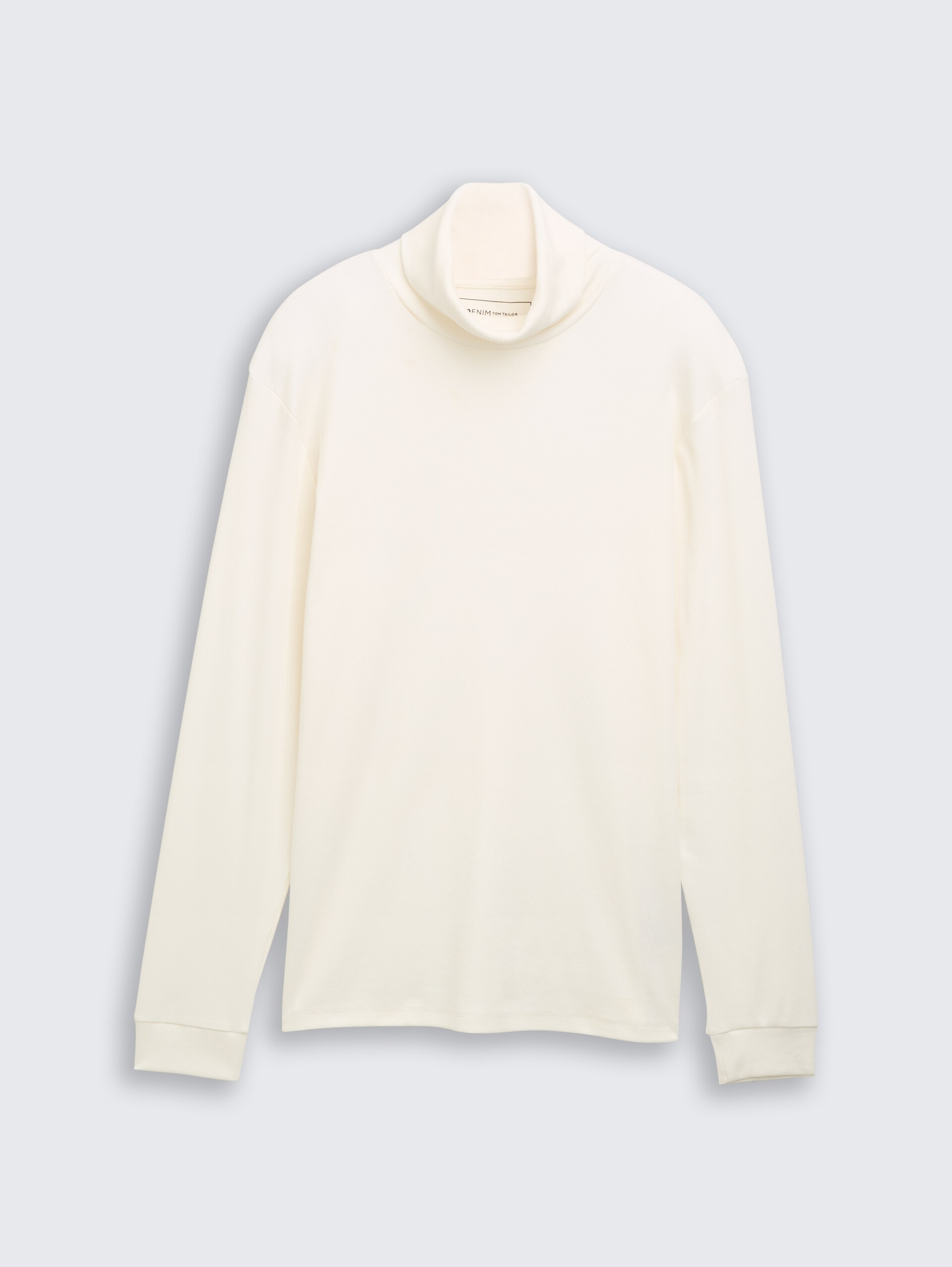 Rollkragenshirt mit Rippstruktur - Wool White - Vorder-Produkt-Ansicht