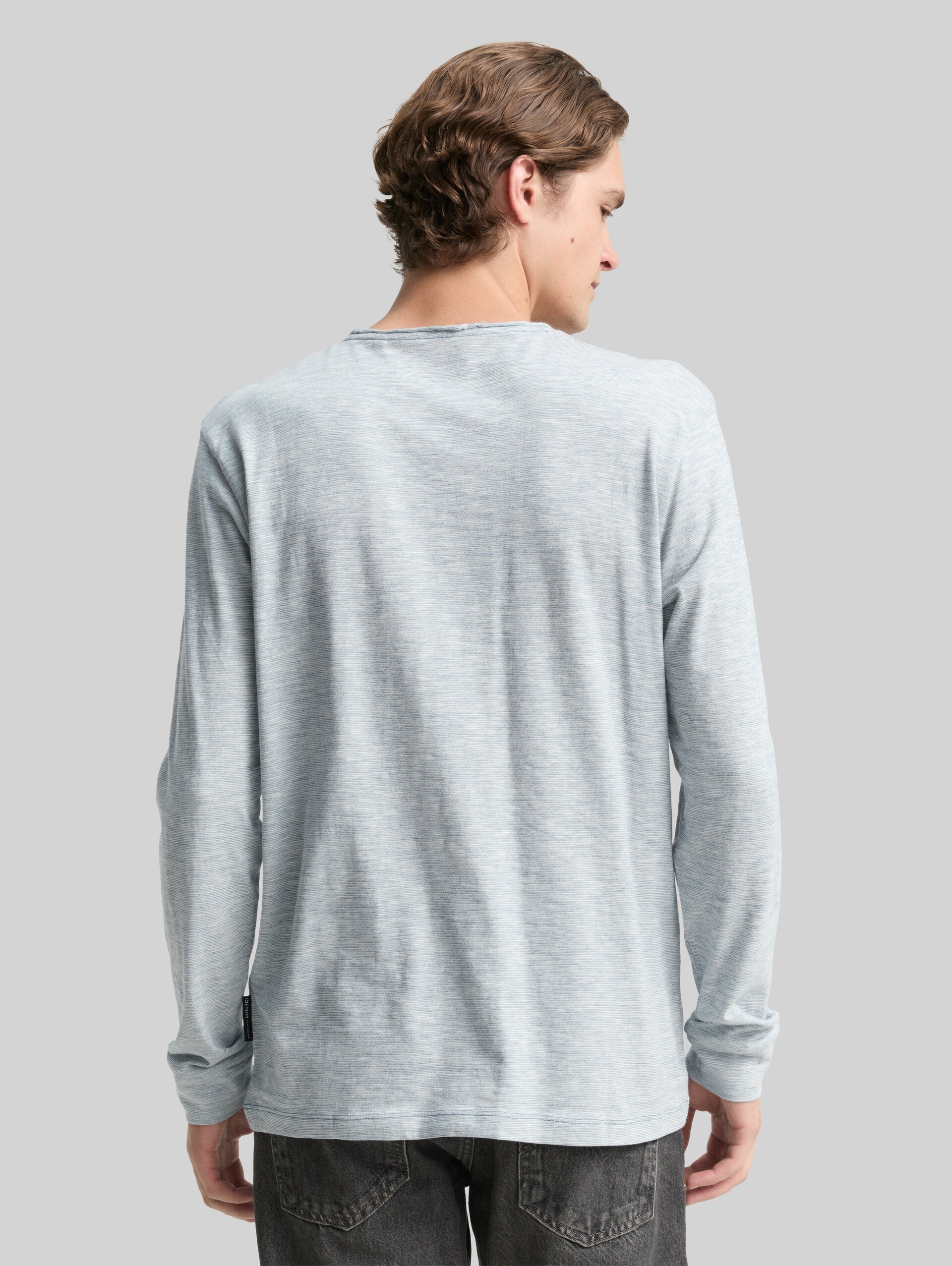 Long-sleeved shirt with blended look - dusty denim blue - Neckline model-back view