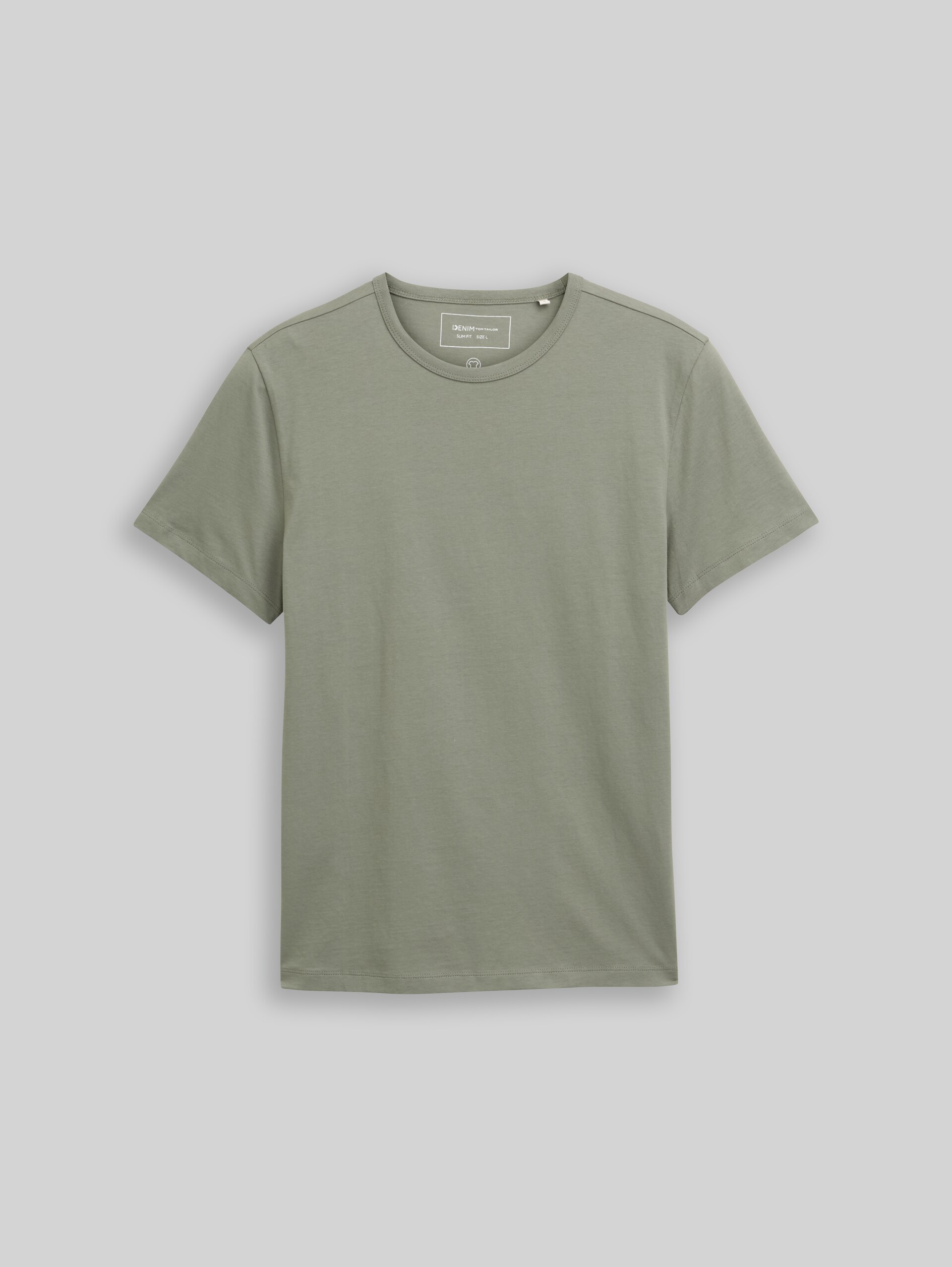 Slim fit cotton T-shirt - dusty mid olive - Front product view