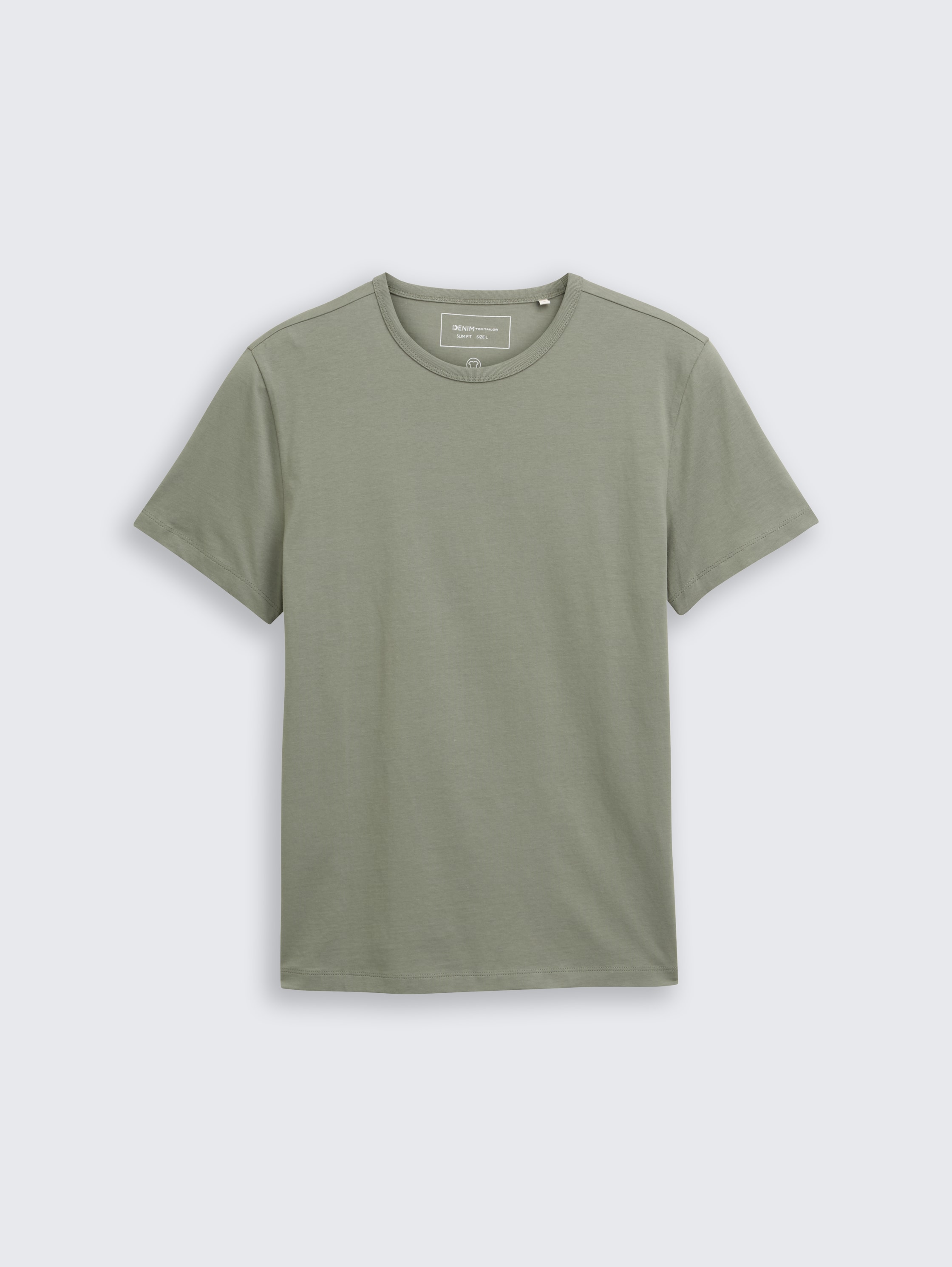 Slim Fit T-Shirt aus Baumwolle - dusty mid olive - Vorder-Produkt-Ansicht