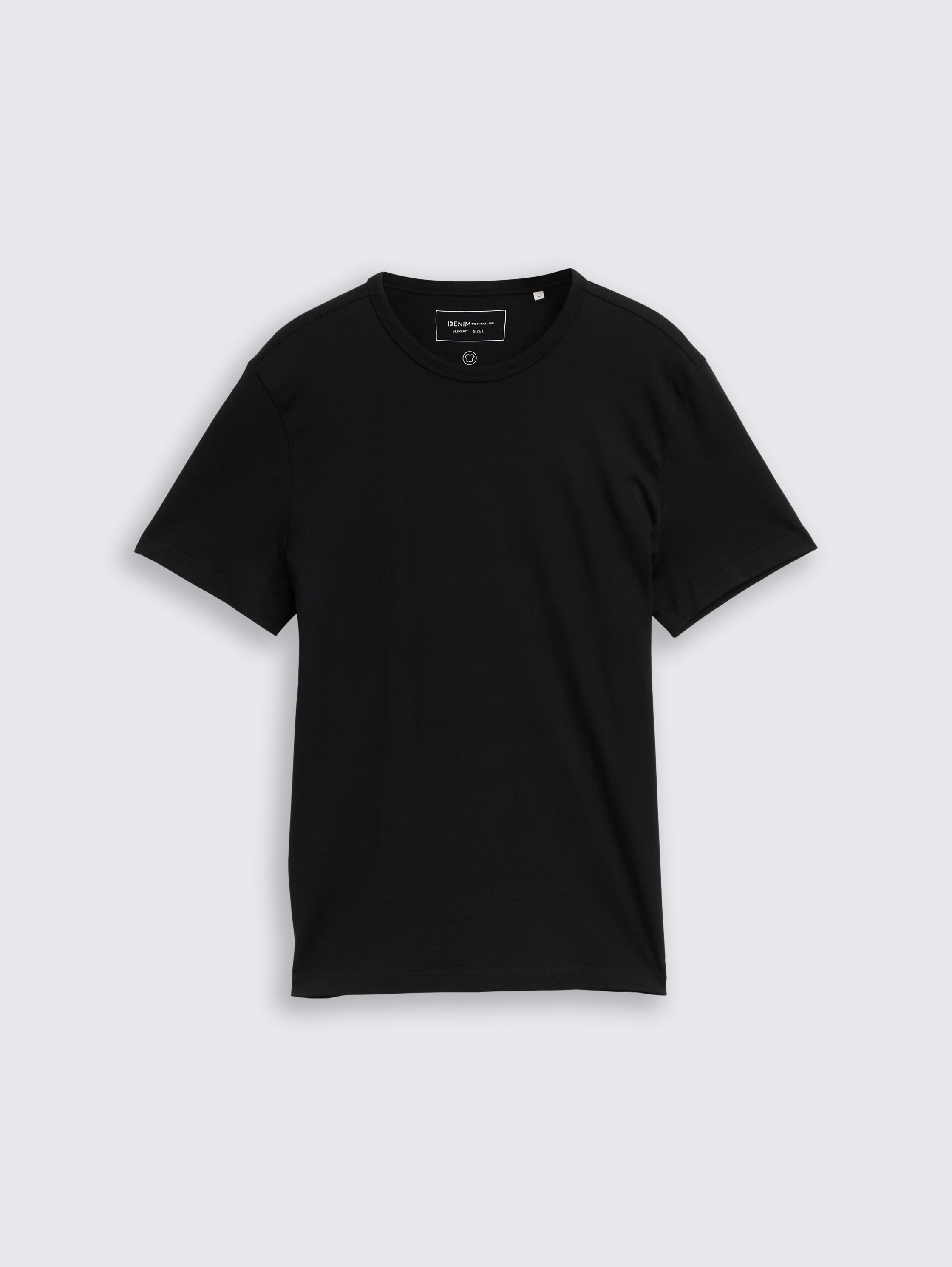 Slim fit T-shirt van katoen - Black - Product vooraanzicht
