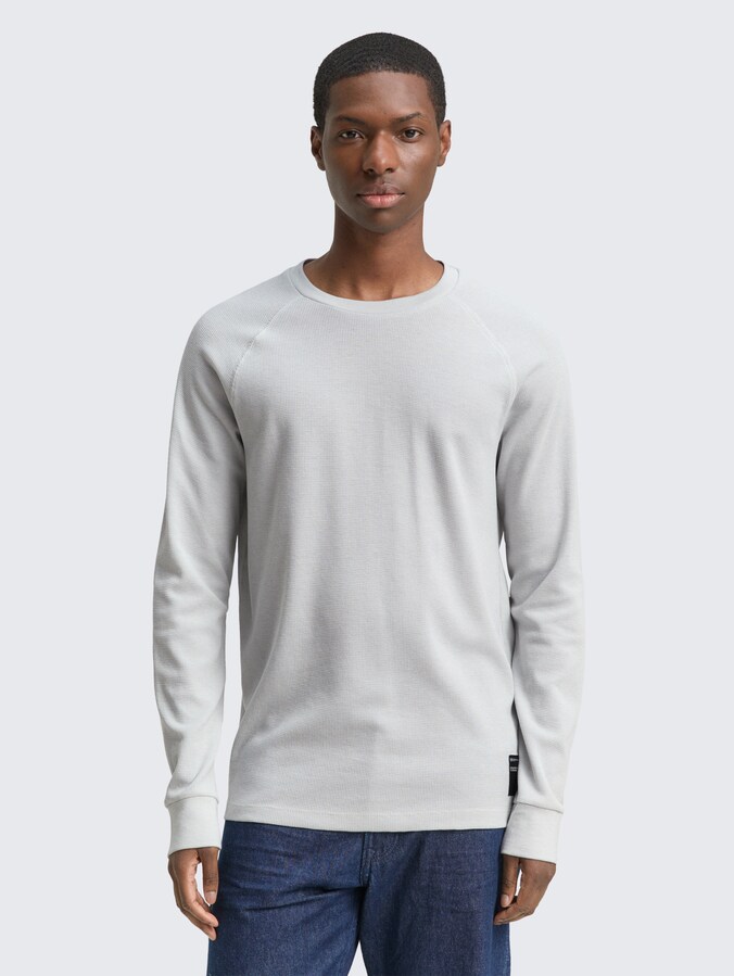 Long-sleeved shirt with waffle texture by Denim Male, Chalk Grey