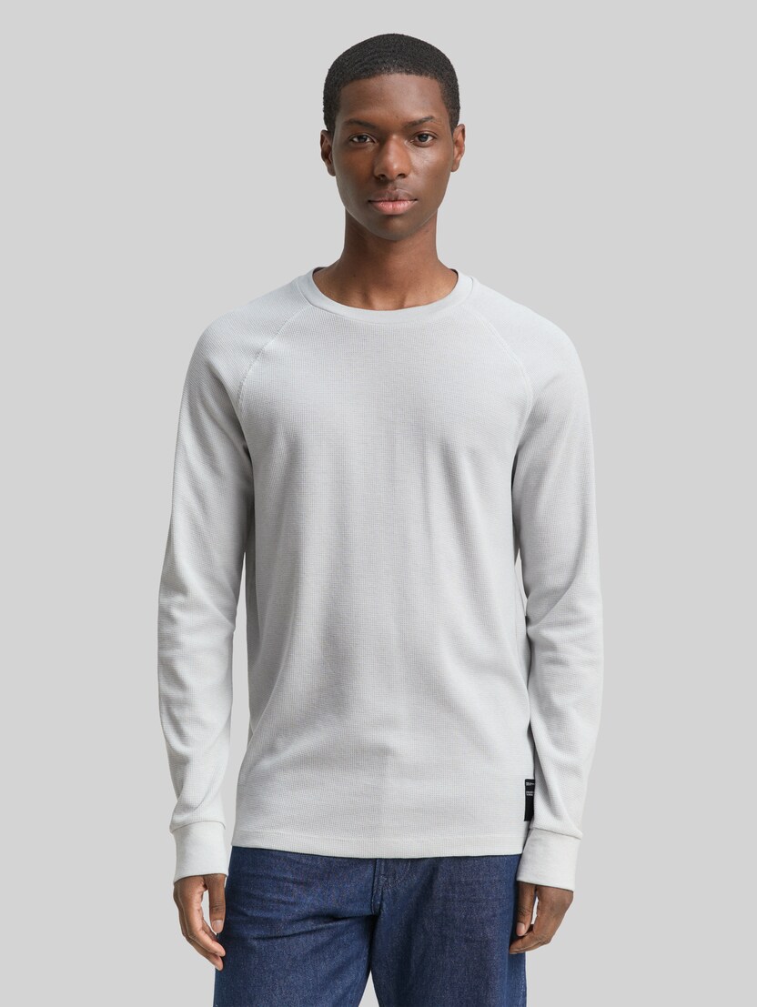 Langarmshirt mit Waffelstruktur von Denim Male, Chalk Grey