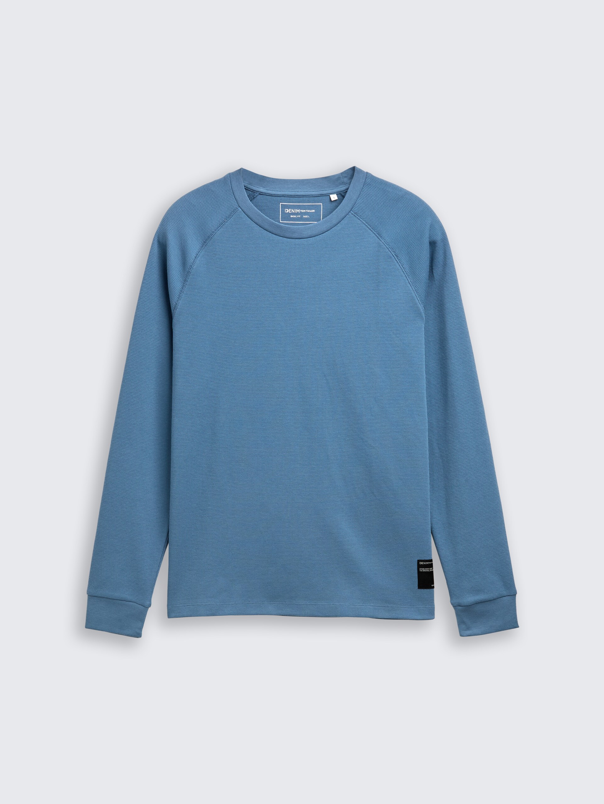 Langarmshirt mit Waffelstruktur - dusty denim blue - Vorder-Produkt-Ansicht
