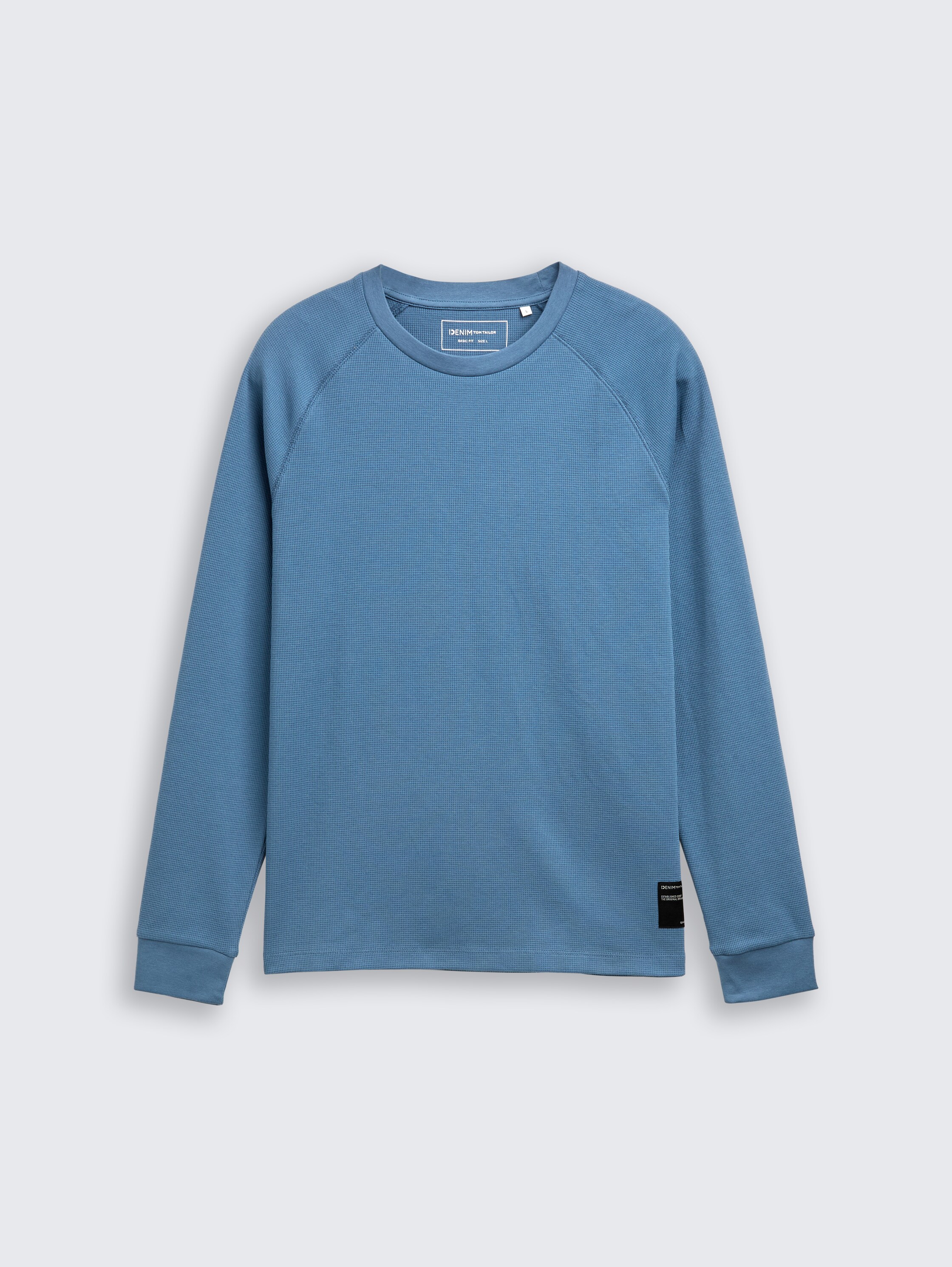 Shirt met lange mouwen en wafelstructuur - dusty_denim_blue - 