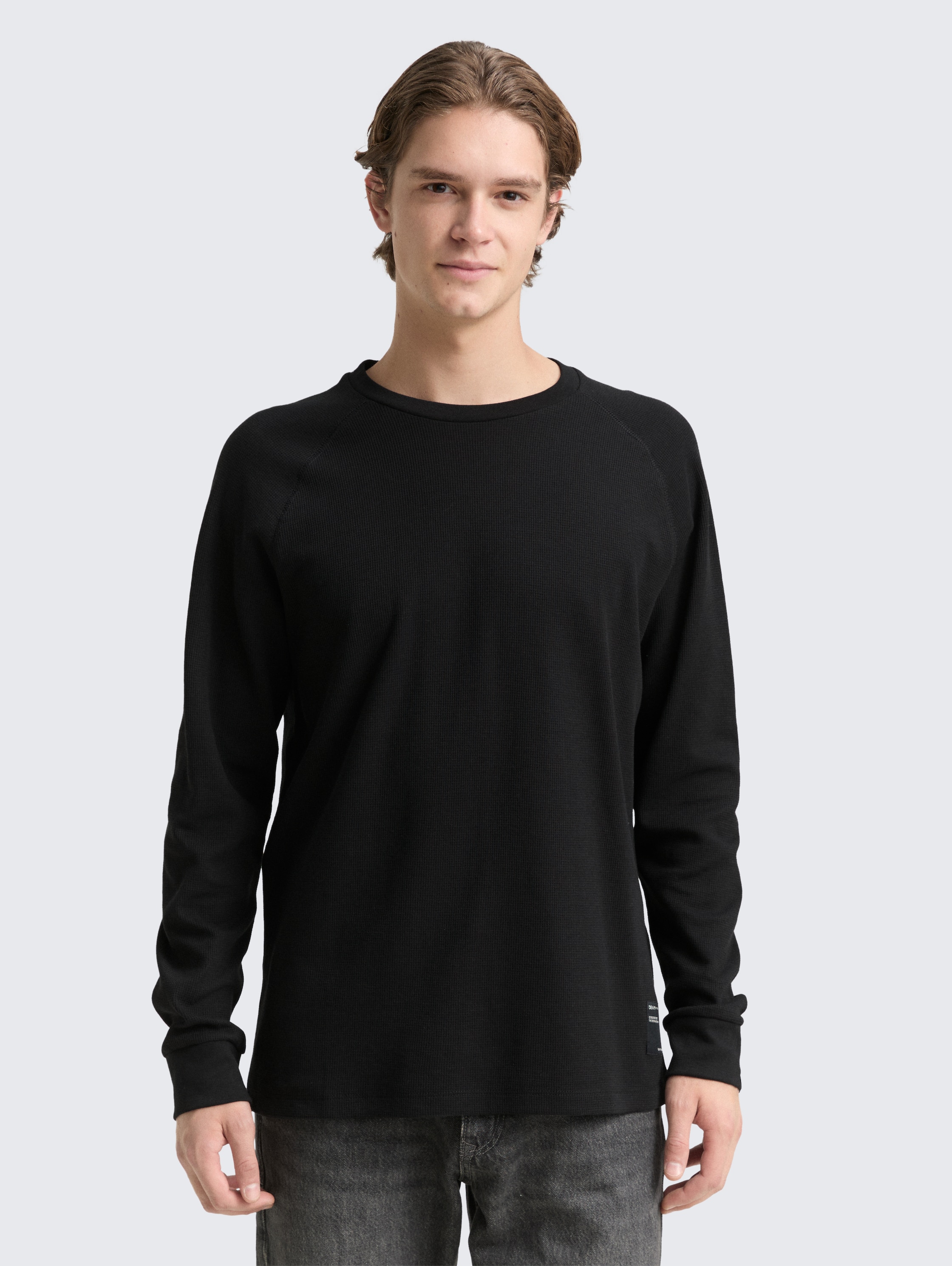 Langarmshirt mit Waffelstruktur - black - 