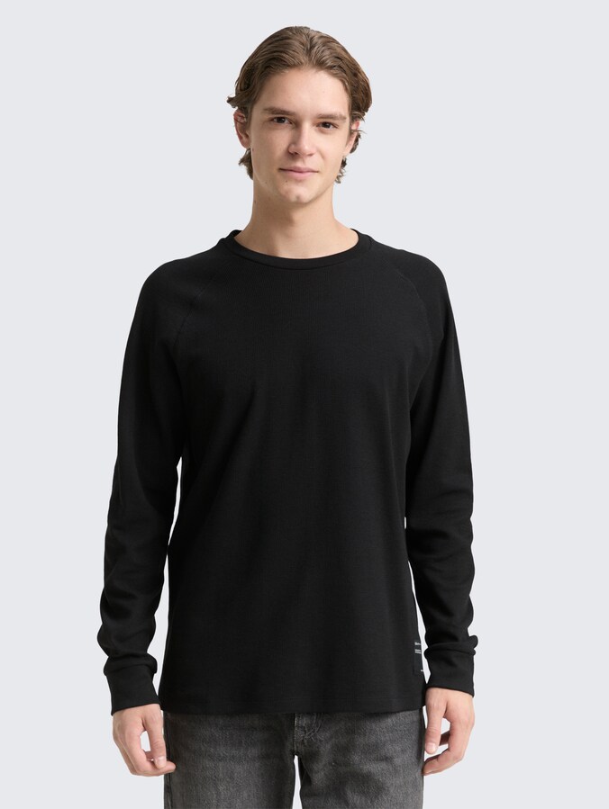 Long-sleeved shirt with waffle texture by Denim Male, Black