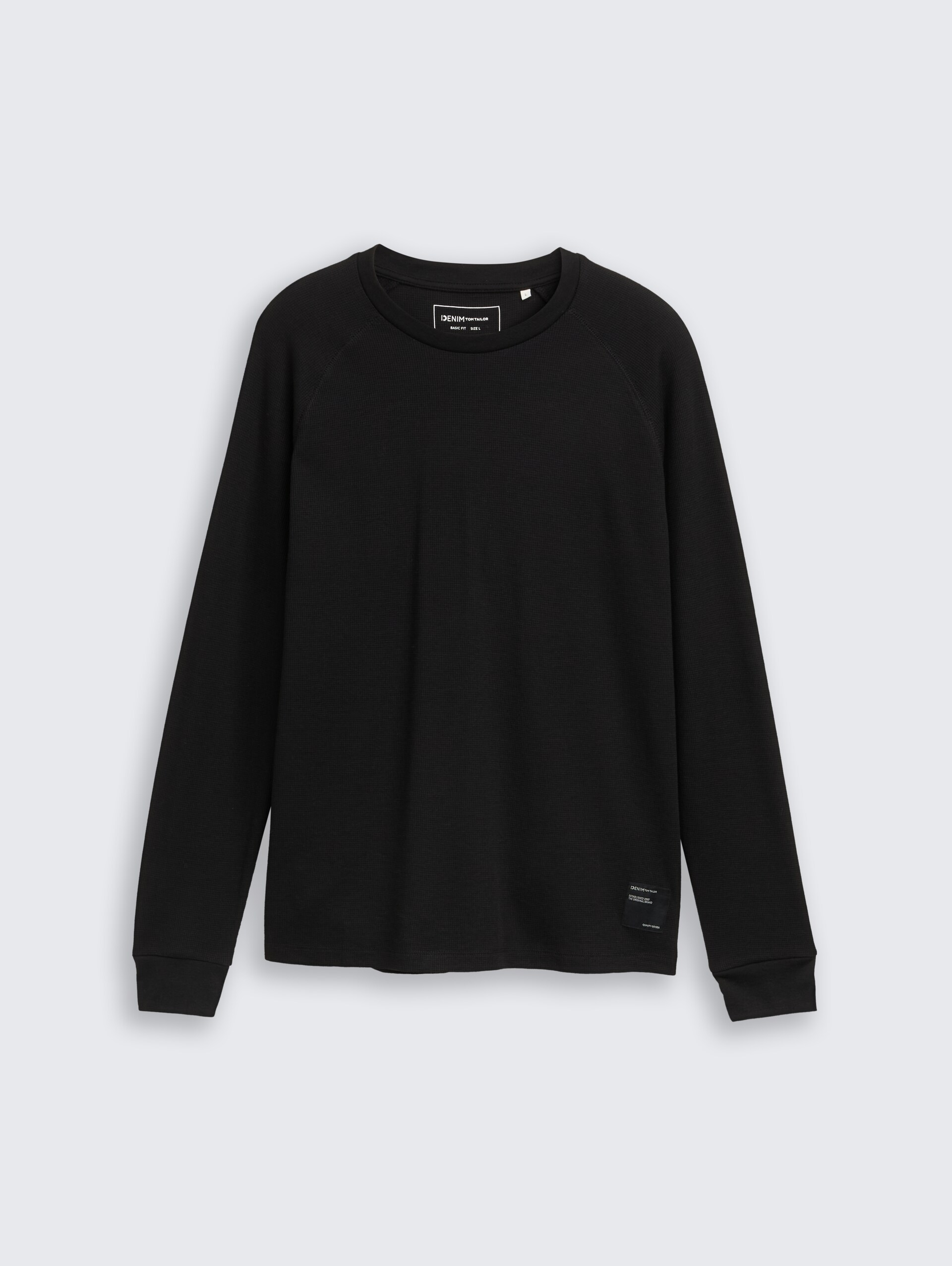 Langarmshirt mit Waffelstruktur - Black - Vorder-Produkt-Ansicht