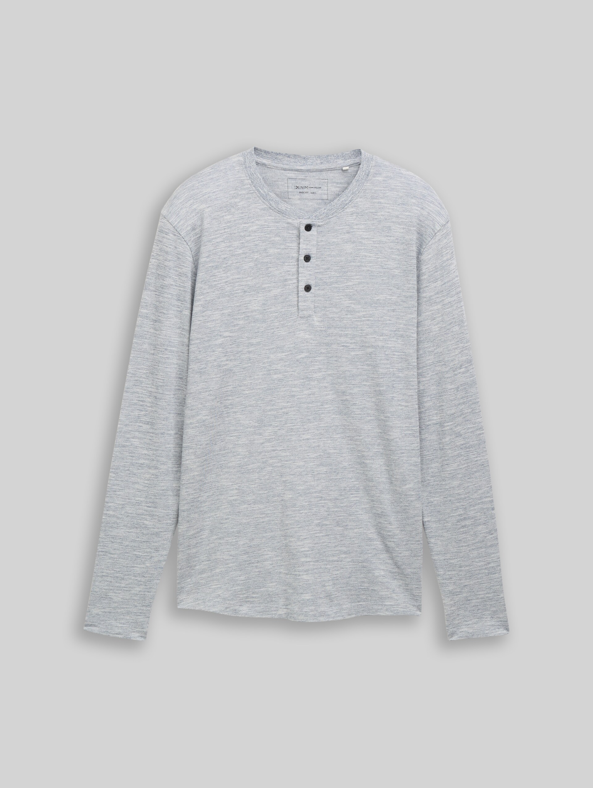 Henley long-sleeved shirt in a melange look - Ocean Night Blue - Front product view