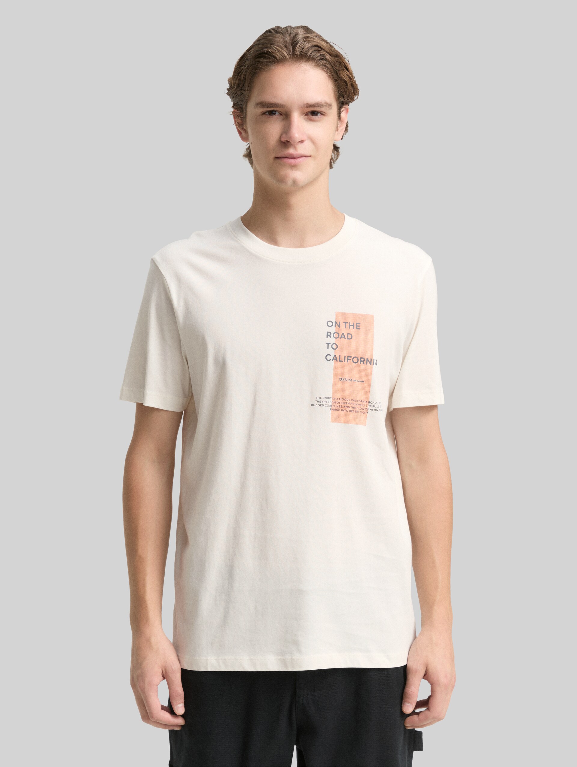 T-shirt with print - Wool White - Neckline model front view