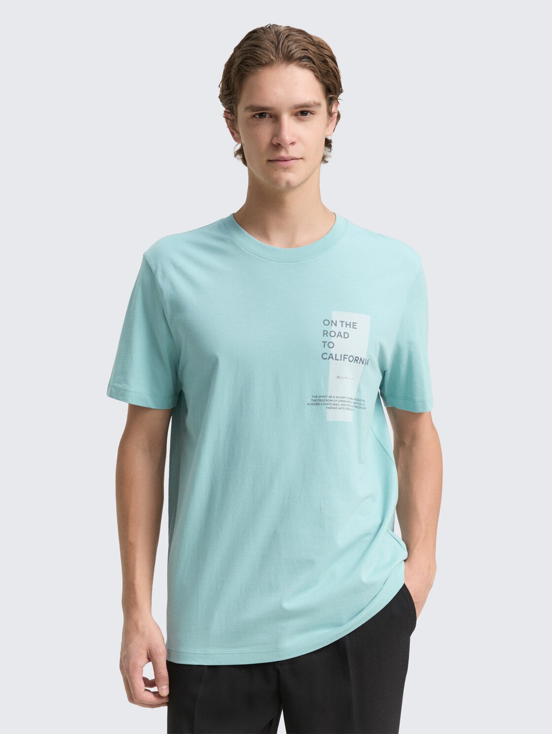 T-Shirt mit Print - dusty horizon mint - Ausschnitt Model-Vorderansicht