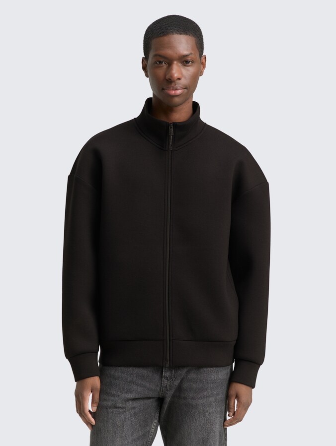 Relaxed scuba sweatshirt jacket by Denim Male, Black