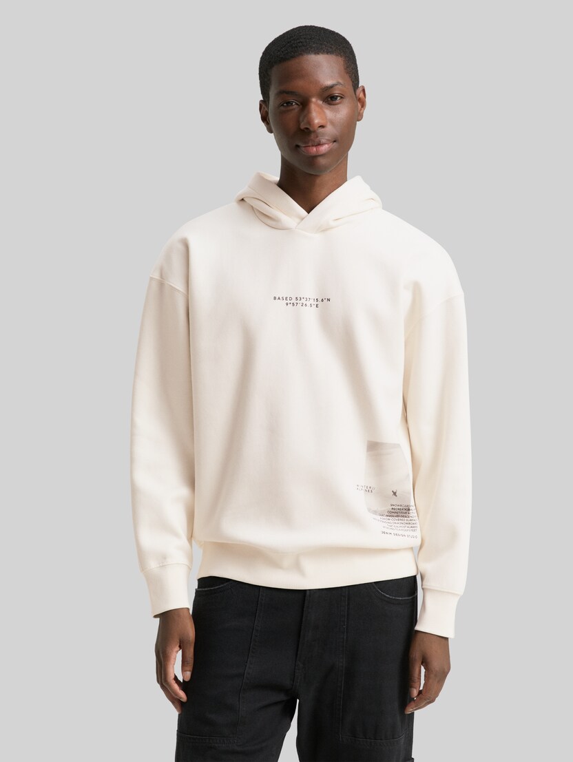 Relaxed hoodie met print door Denim Male, Wool White