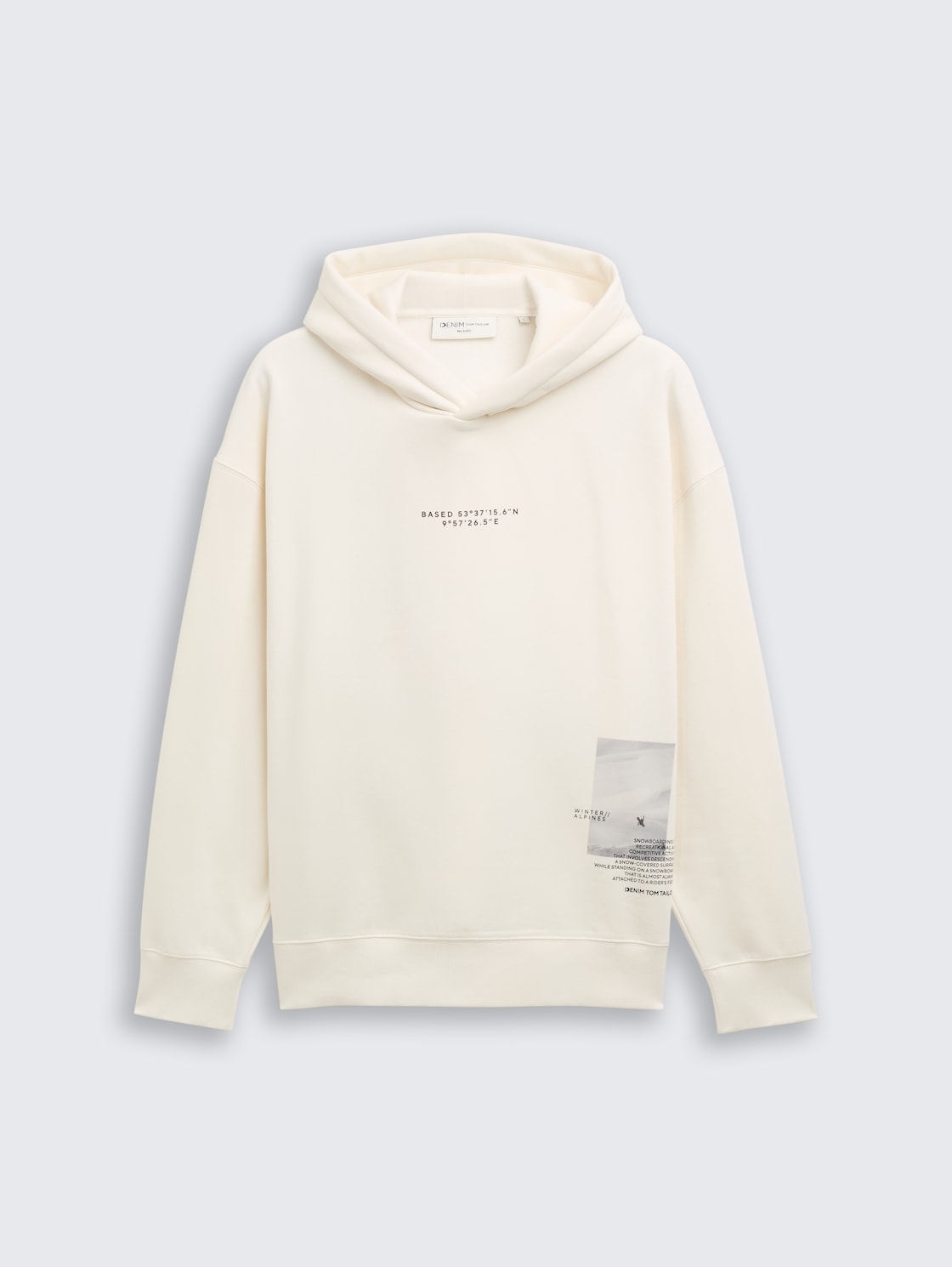 Relaxed Hoodie Sweatshirt mit Print - Wool White - Vorder-Produkt-Ansicht