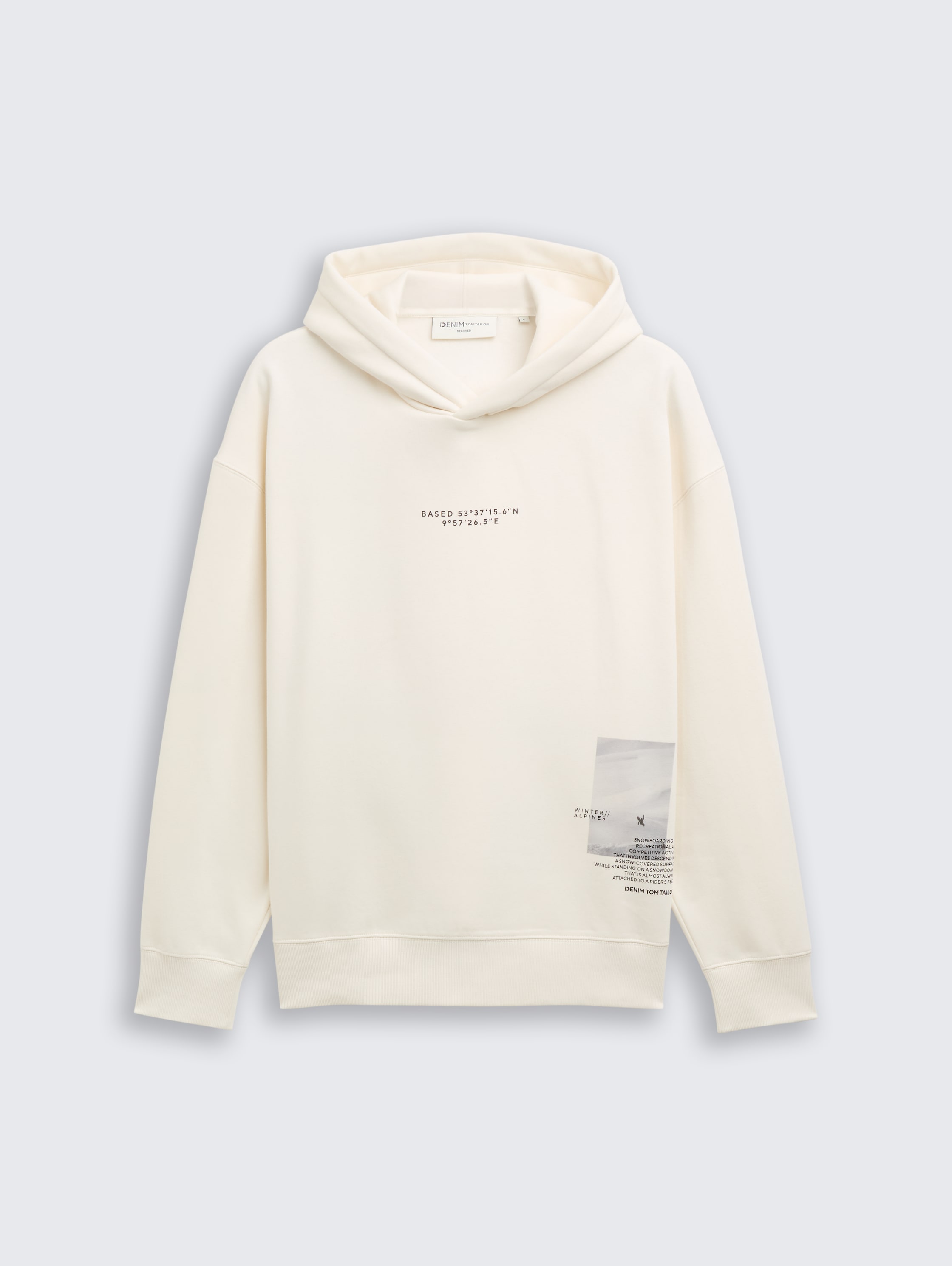 Relaxed Hoodie Sweatshirt mit Print - Wool White - Vorder-Produkt-Ansicht