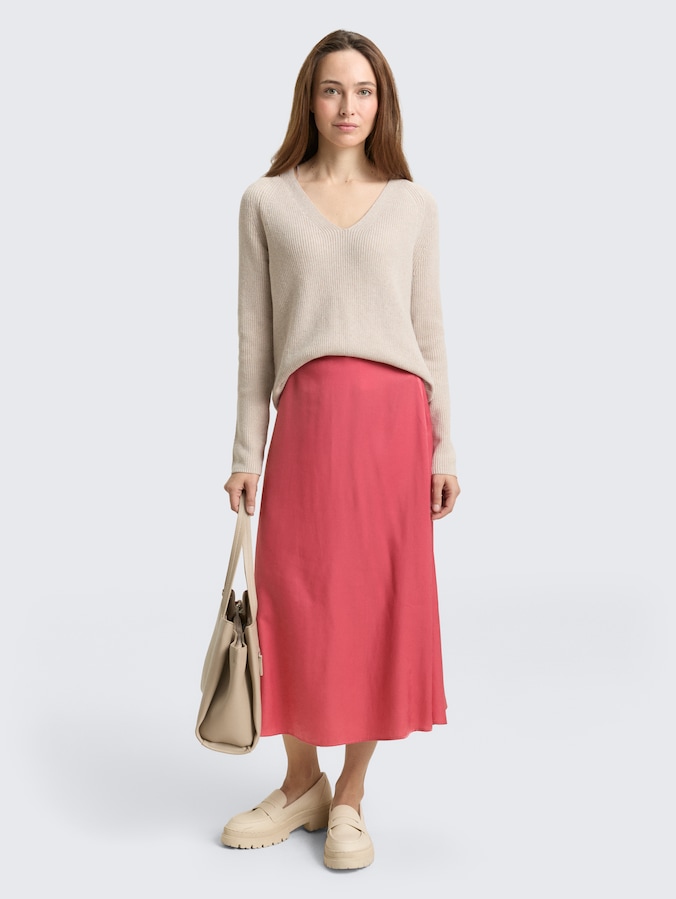 Hoge taille satijnen midi-rok door Women, cozy pink