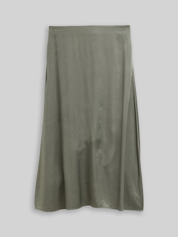 High-waisted satin midi skirt by Women, cloudy green