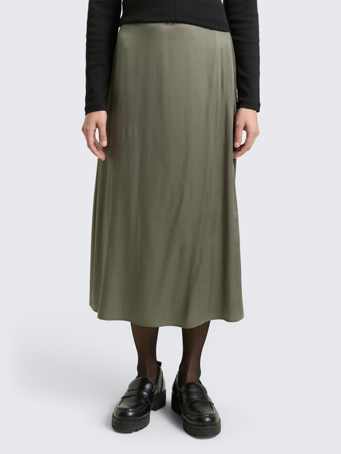 High Waist Satin Midi-Rock von Women, cloudy green