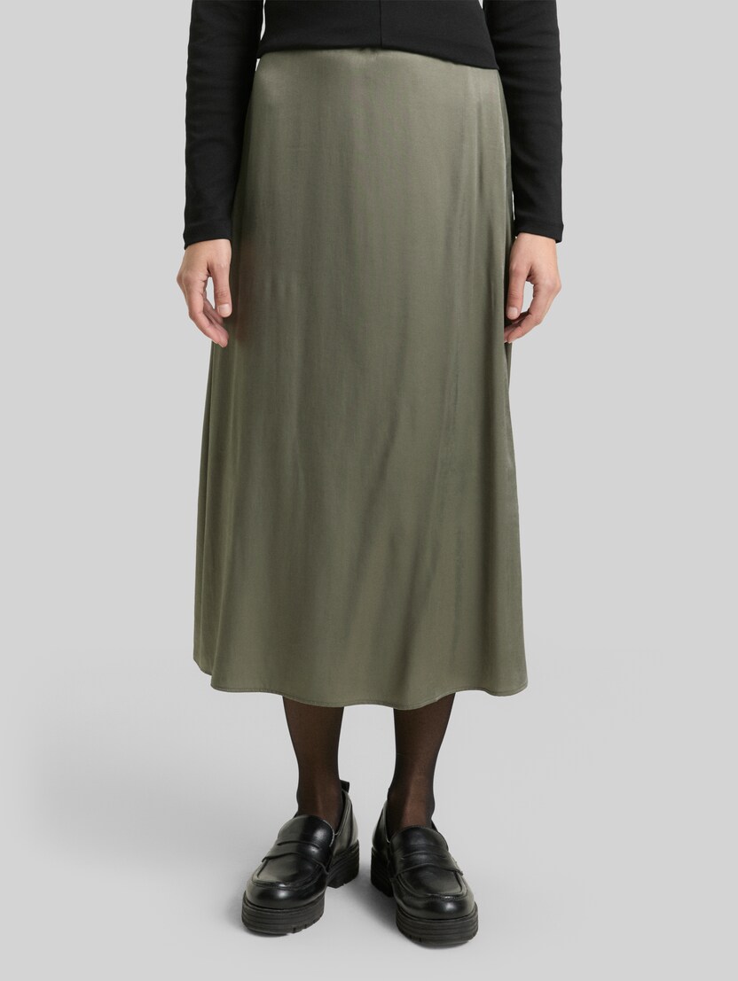 High Waist Satin Midi-Rock von Women, cloudy green