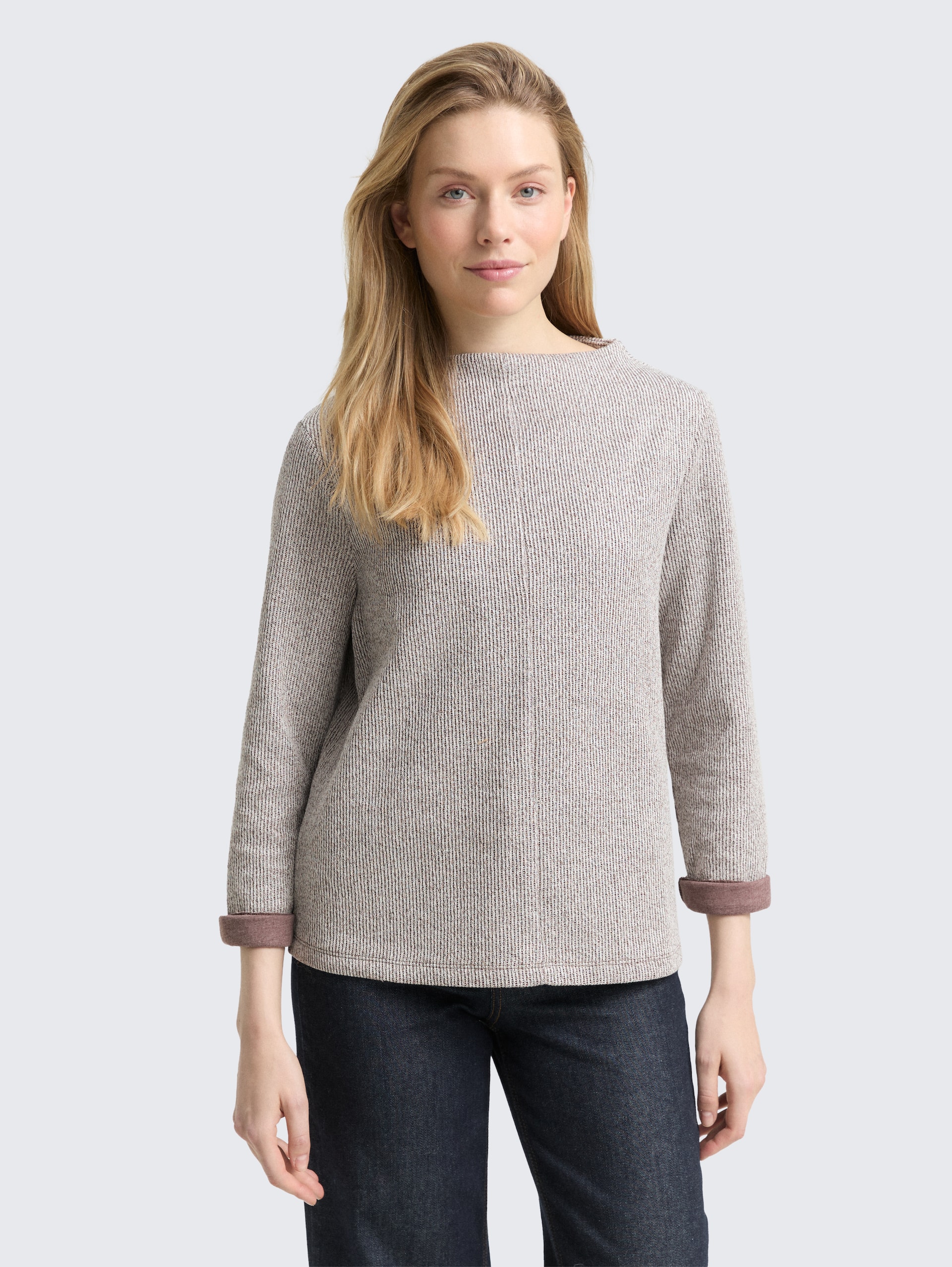 Sweatshirt mit Stehkragen - dark pecan brown melange - Ausschnitt Model-Vorderansicht