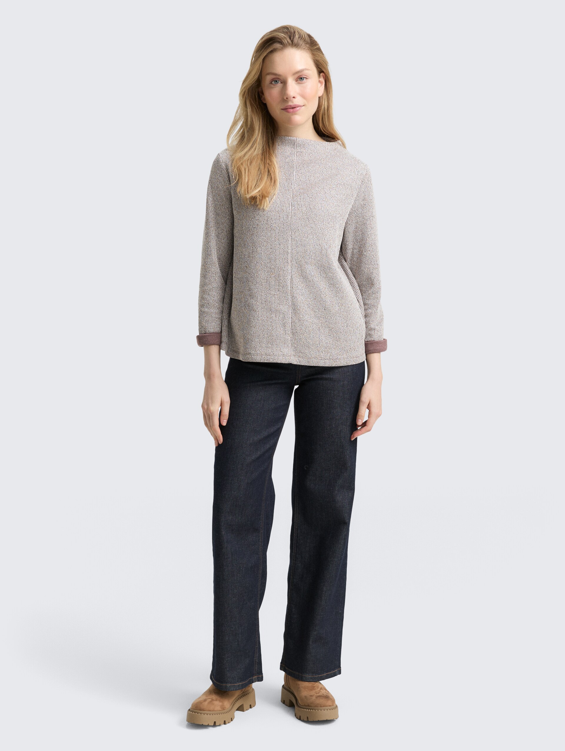 Sweatshirt mit Stehkragen - dark pecan brown melange - Model-Vorderansicht