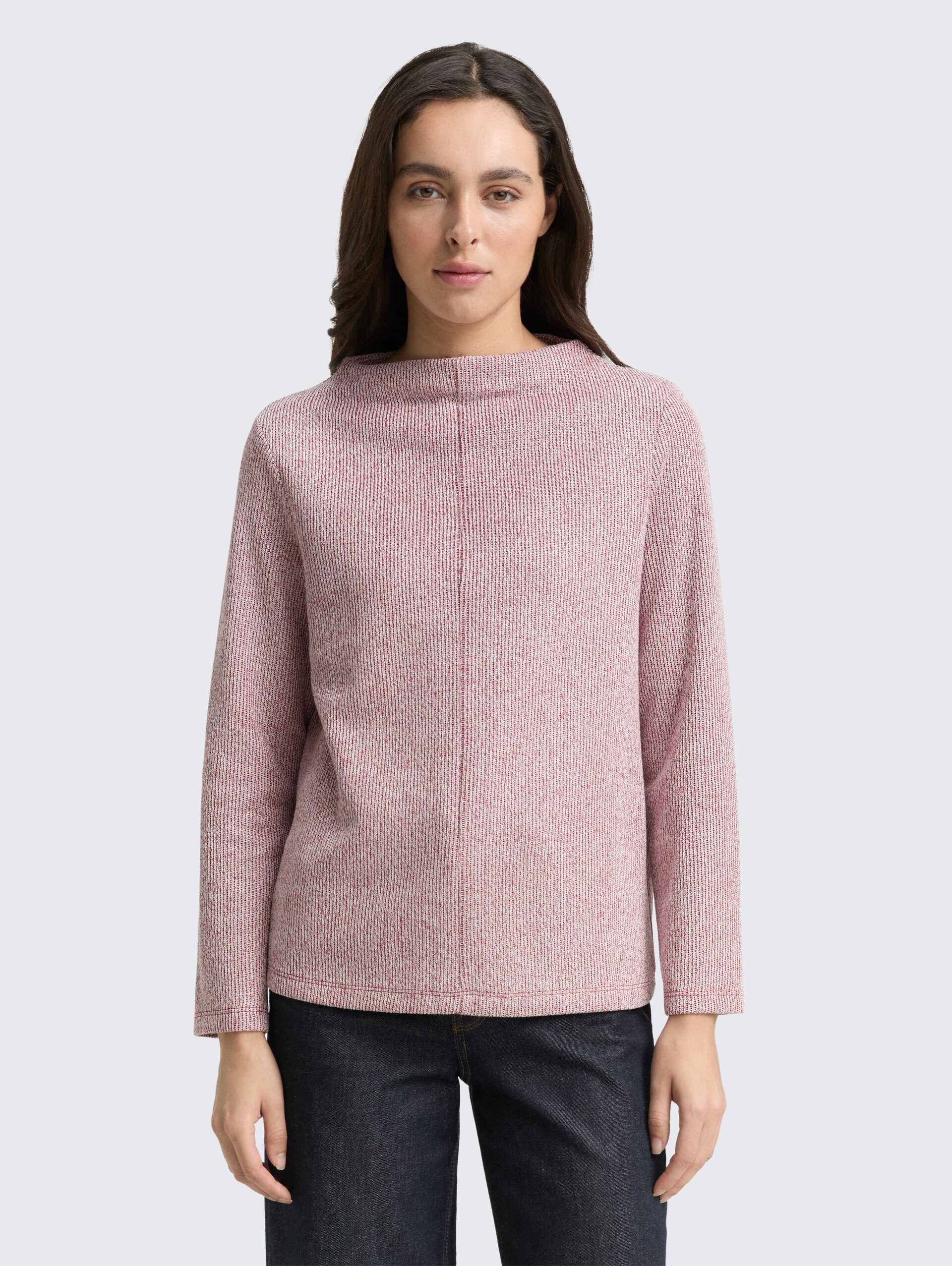 Sweatshirt mit Stehkragen - rumba red melange - Ausschnitt Model-Vorderansicht