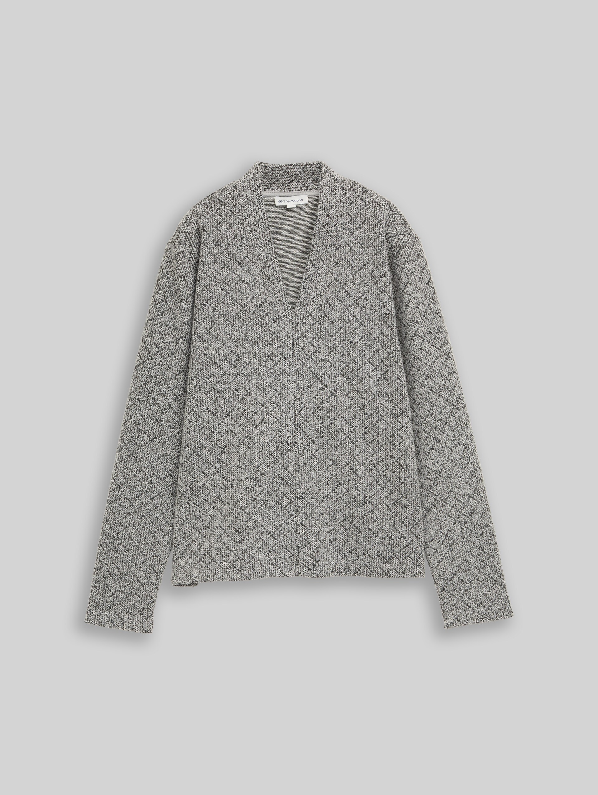 Sweatshirt with a V-neckline - black white argyle structure - Front product view