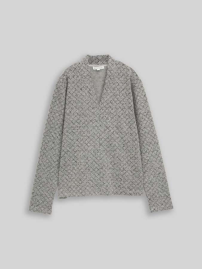 Sweatshirt mit V-Ausschnitt von Women, black white argyle structure