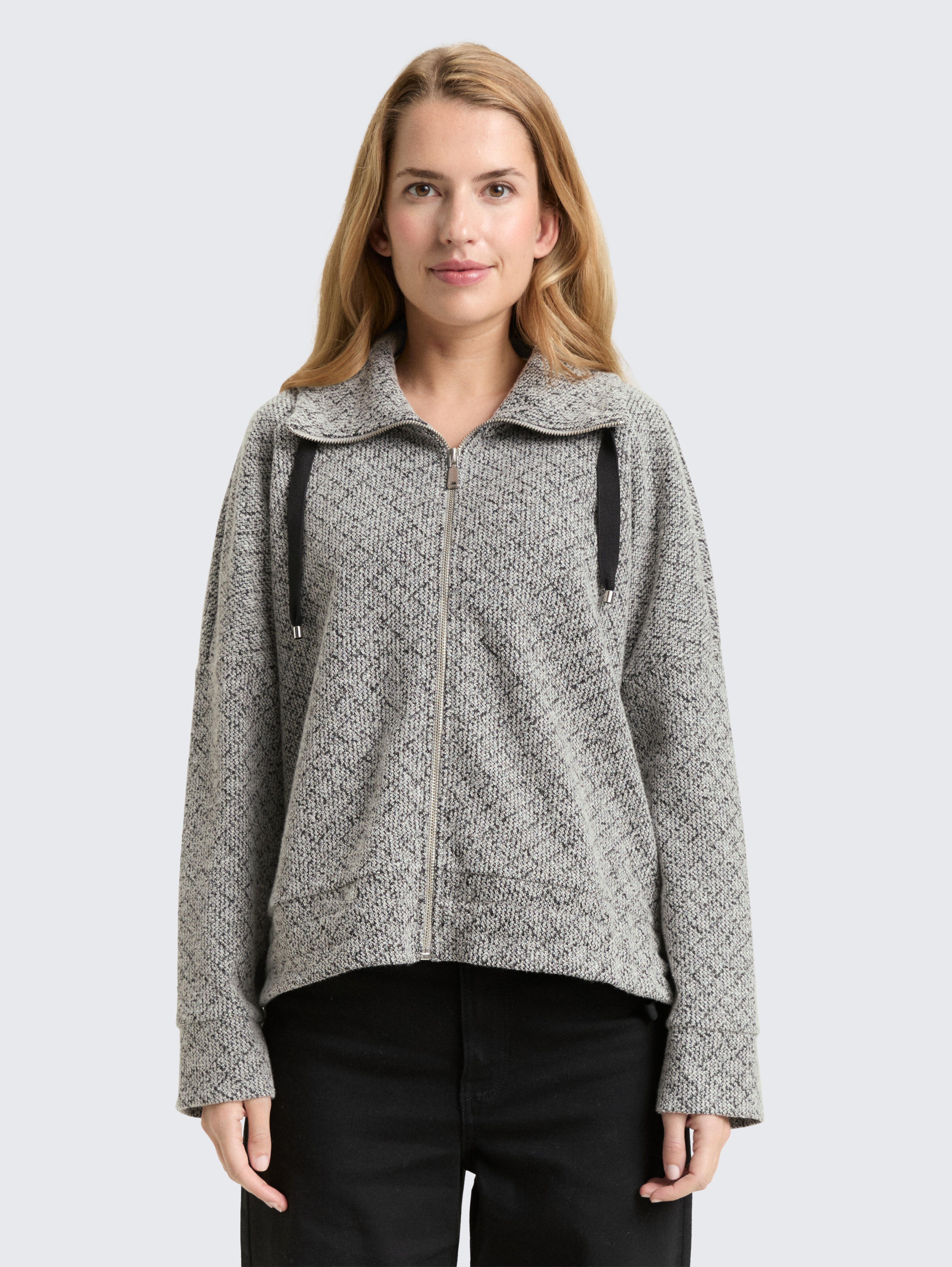 Loose Fit Sweatjacke mit Stehkragen von Women, black white argyle structure