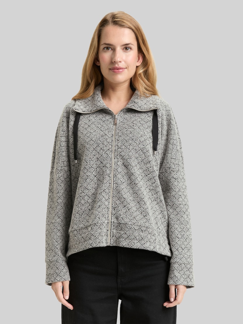 Loose Fit Sweatjacke mit Stehkragen von Women, black white argyle structure