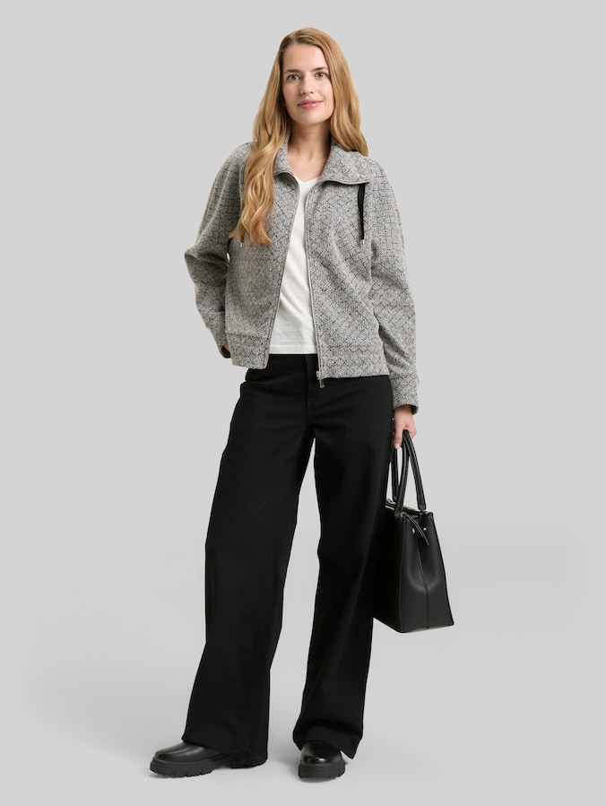 Veste sweat ample à col montant par Women, black white argyle structure