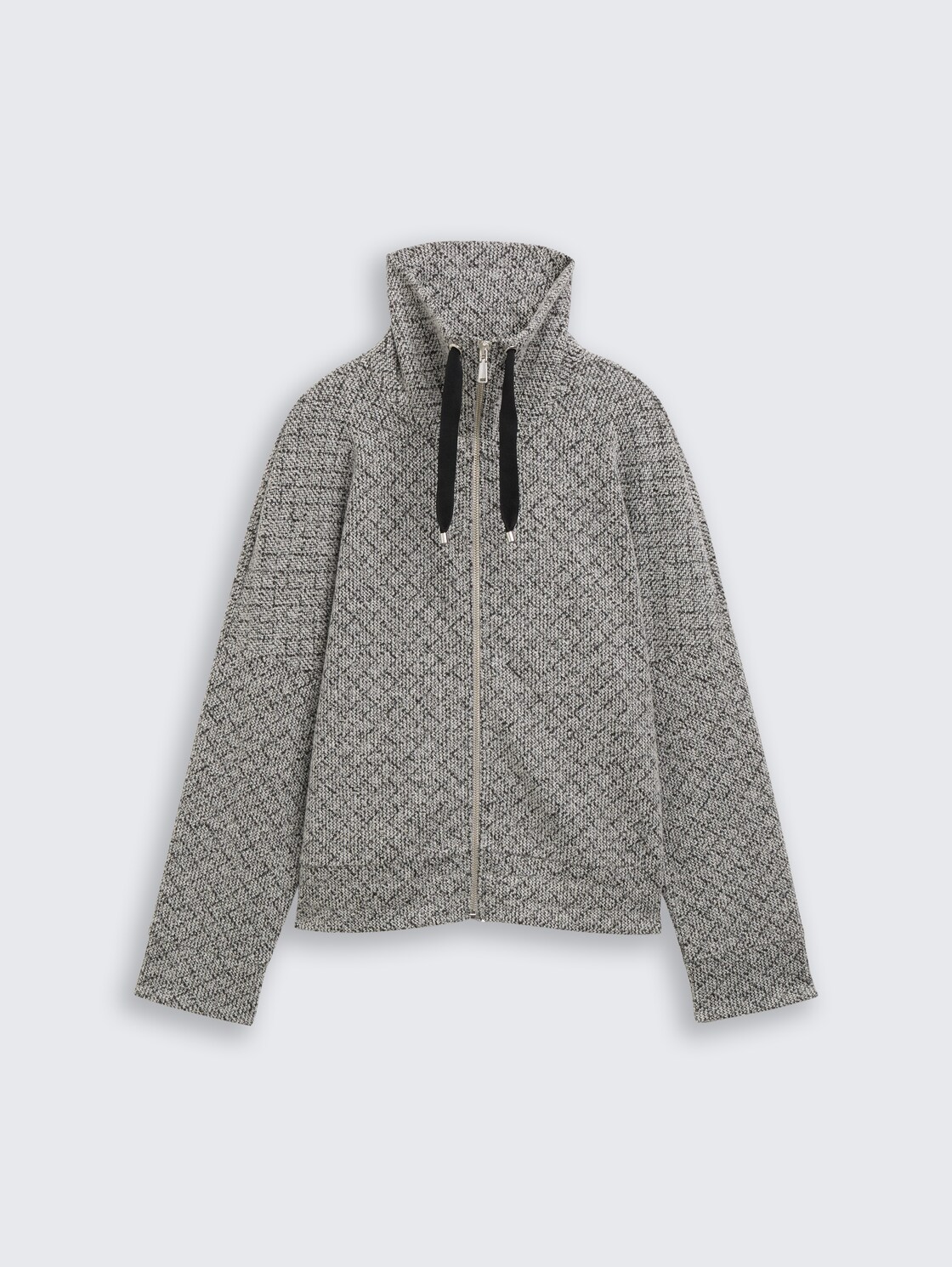 Loose Fit Sweatjacke mit Stehkragen - black white argyle structure - Vorder-Produkt-Ansicht