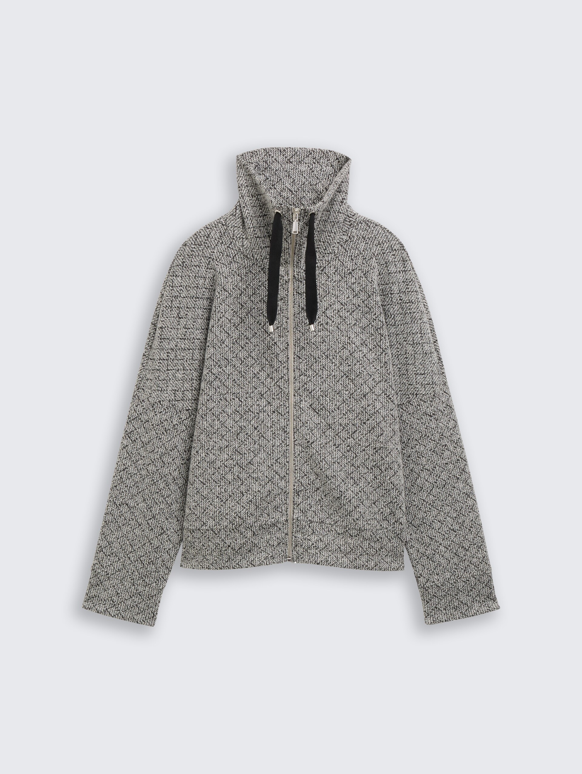 Loose Fit Sweatjacke mit Stehkragen - black white argyle structure - Vorder-Produkt-Ansicht
