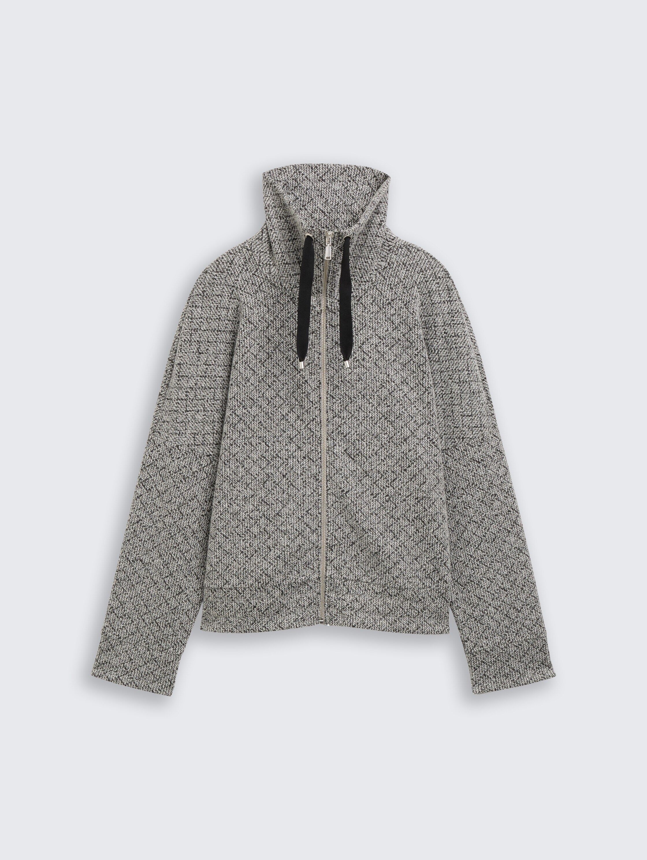 Loose fit sweatjack met opstaande kraag - black_white_argyle_structure - 