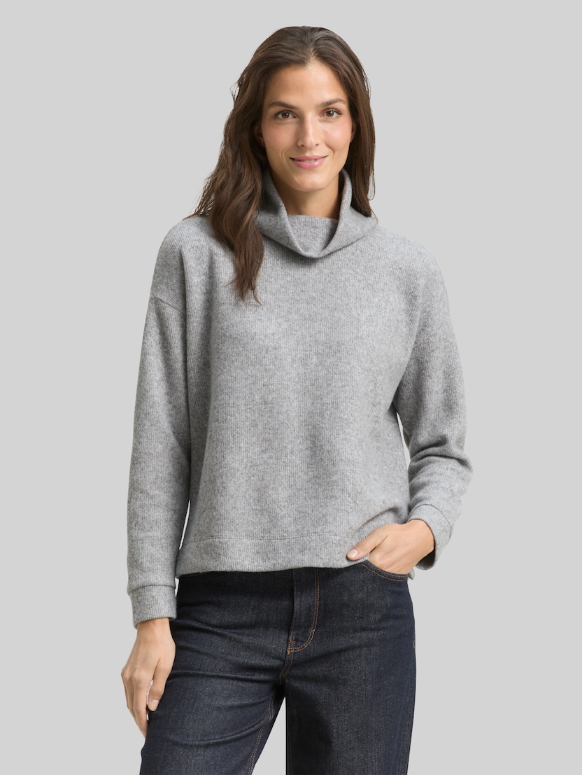 Loose fit sweatshirt met col door Women, medium silver grey melange