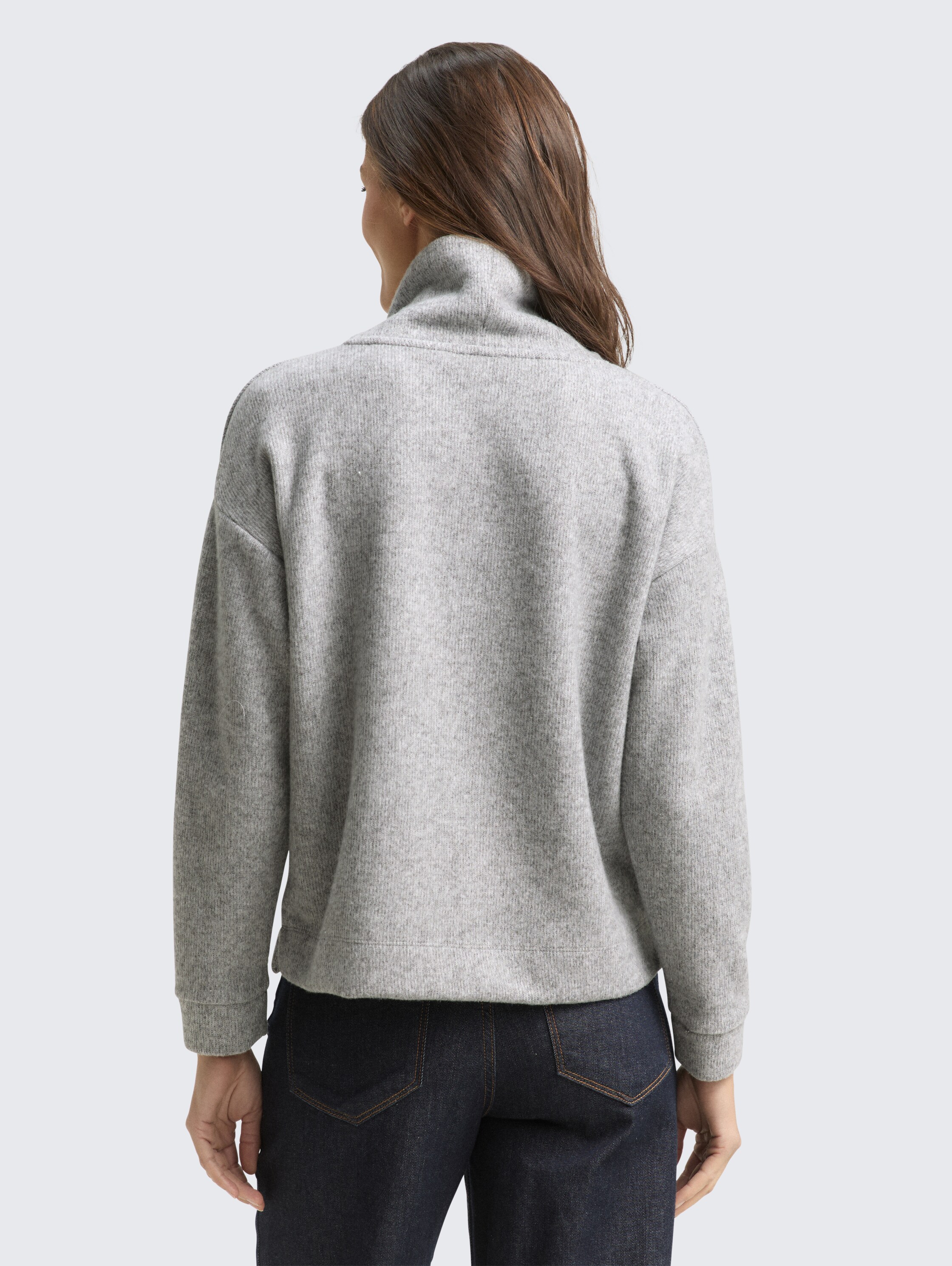 Loose fit sweatshirt met col - medium_silver_grey_melange - 
