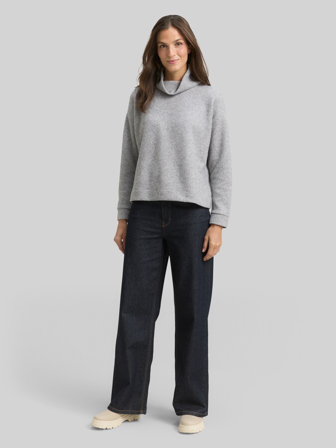 Sweat-shirt ample à col roulé par Women, medium silver grey melange