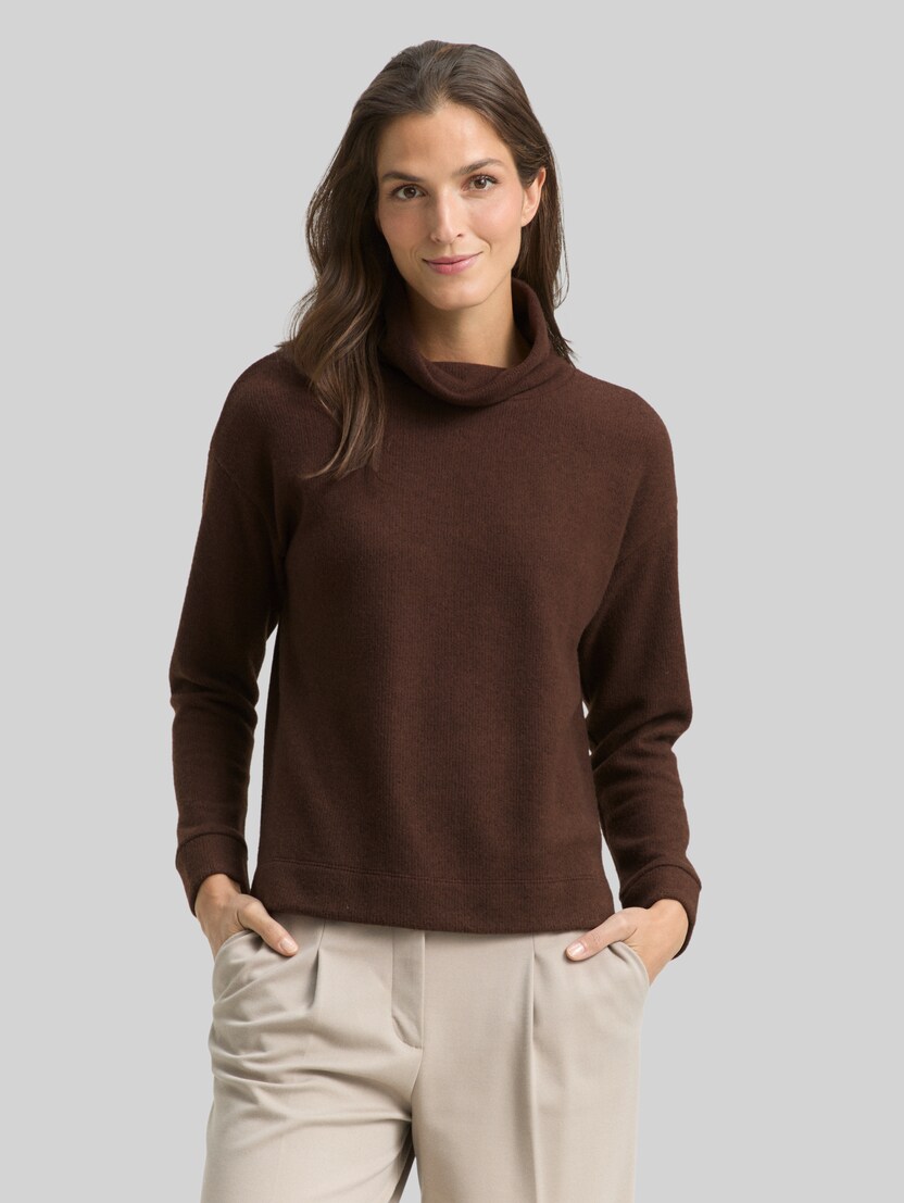 Loose fit sweatshirt with roll neck by Women, dark pecan brown melange