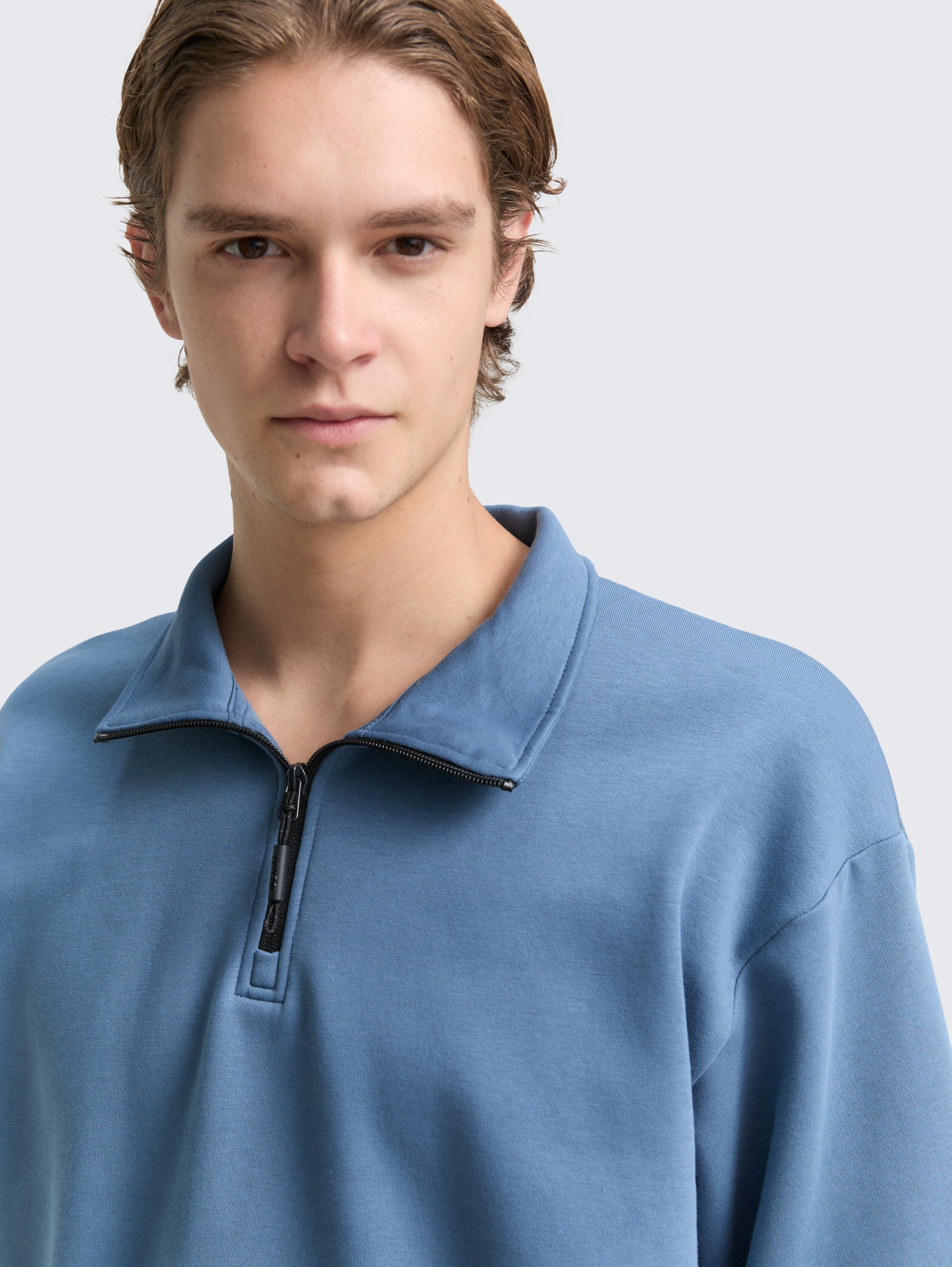 Troyer sweatshirt met logo-badge - dusty_denim_blue - 