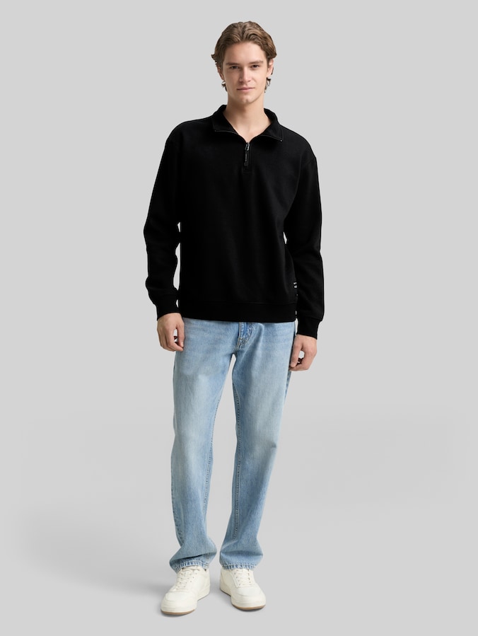 Sweat-shirt Troyer avec badge logo par Denim Male, Black
