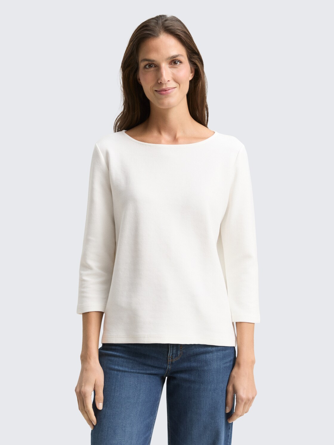 Langarmshirt mit Ottoman-Struktur - Whisper White - Ausschnitt Model-Vorderansicht