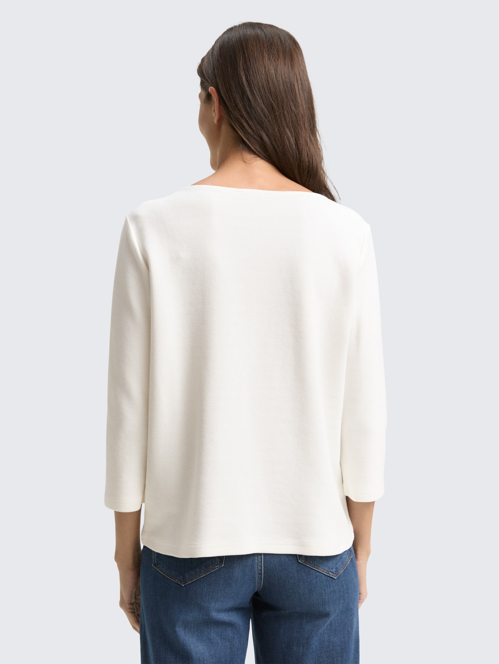Langarmshirt mit Ottoman-Struktur - Whisper White - Auschnitt Model-Rückansicht