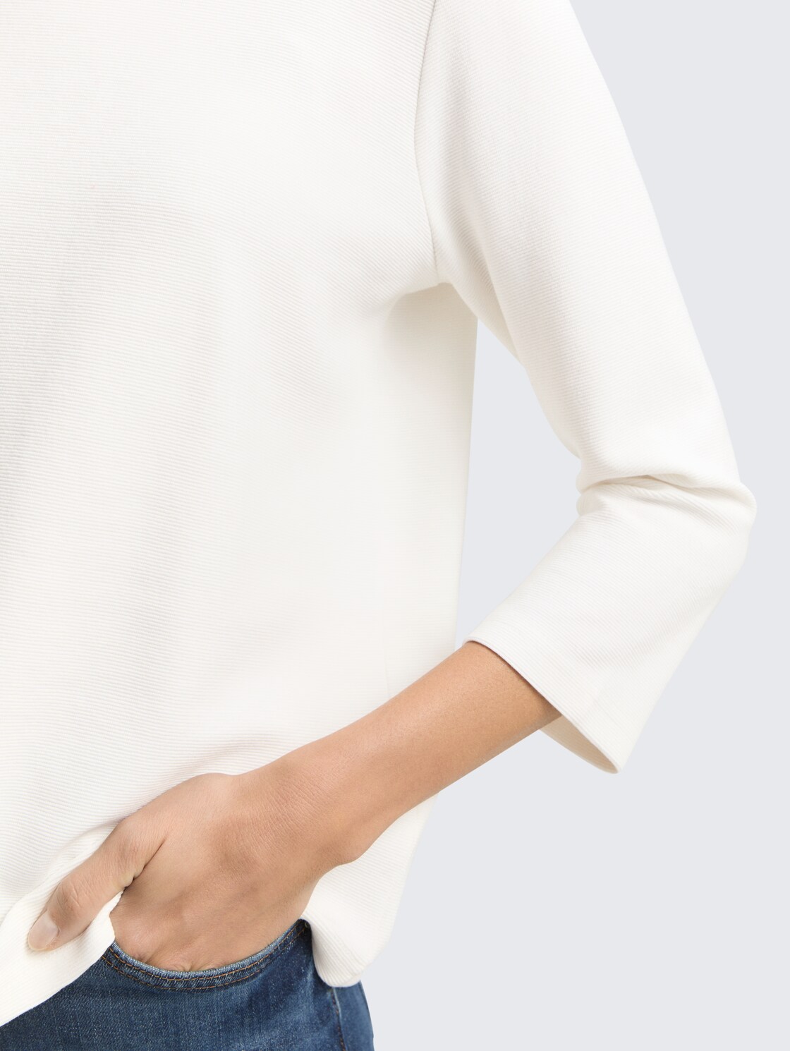 Langarmshirt mit Ottoman-Struktur - Whisper White - Detail-Model-Ansicht