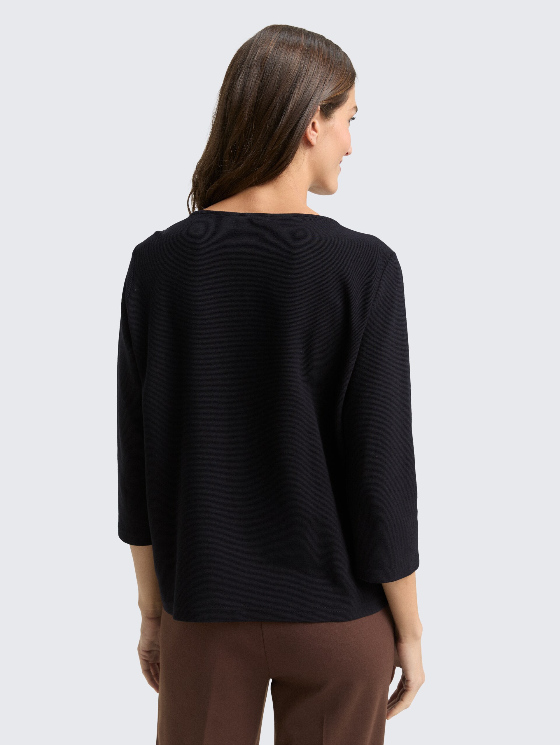 Langarmshirt mit Ottoman-Struktur - deep black - Auschnitt Model-Rückansicht