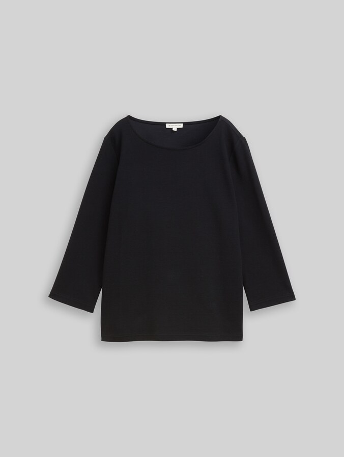 Shirt met lange mouwen met ottomanstructuur door Women, deep black