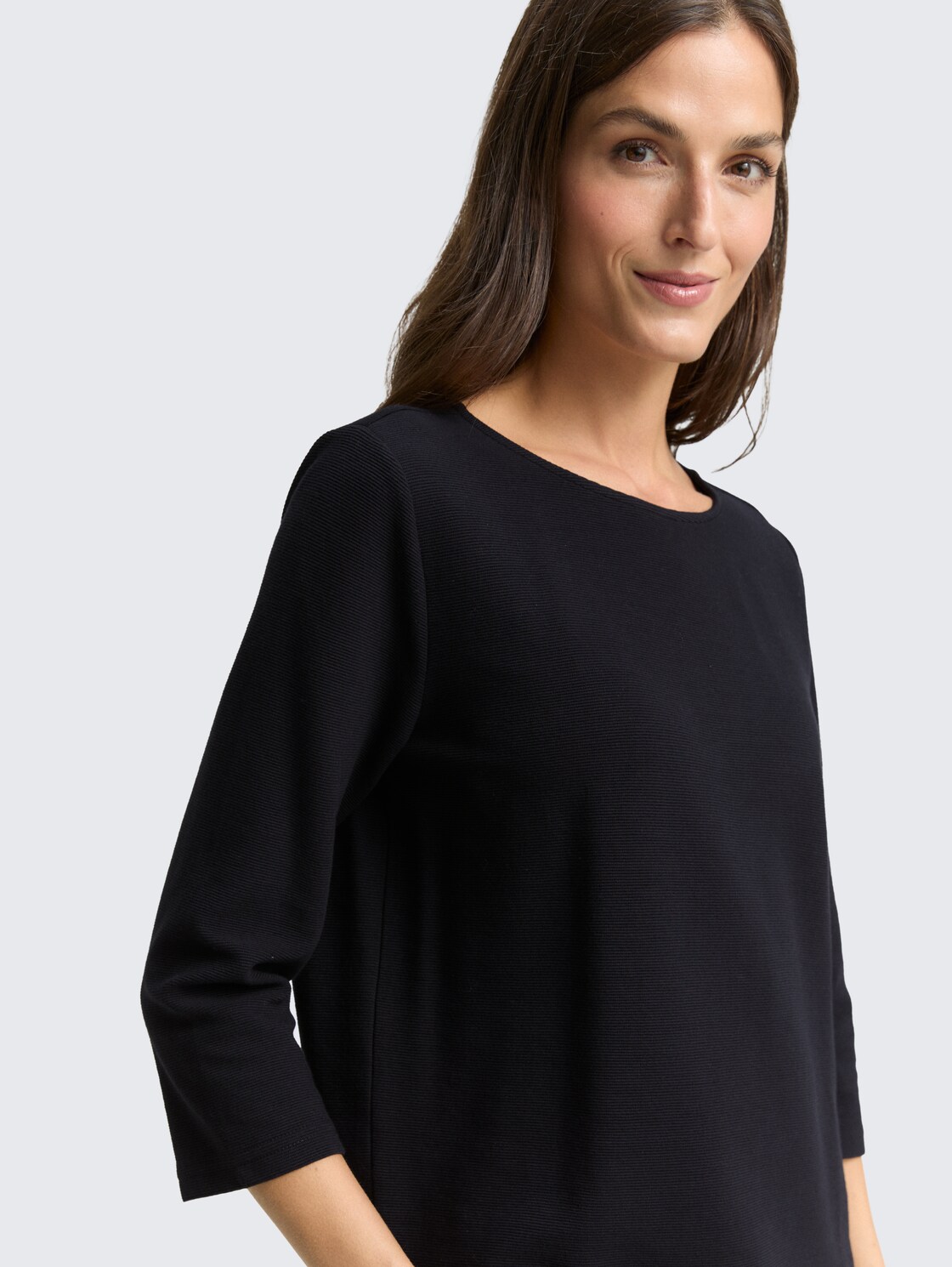 Langarmshirt mit Ottoman-Struktur - deep black - Detail-Model-Ansicht