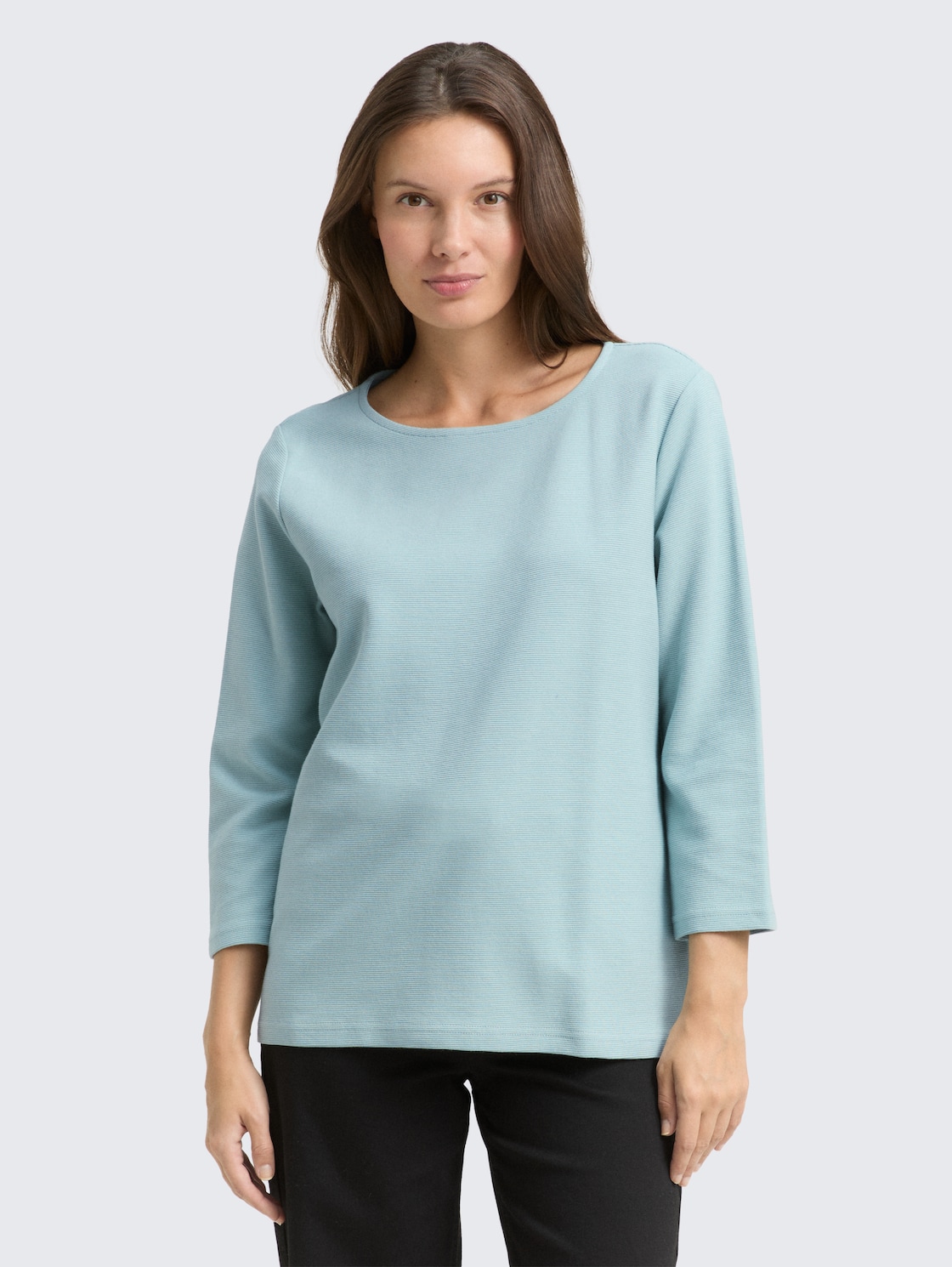 Langarmshirt mit Ottoman-Struktur - white moss - Ausschnitt Model-Vorderansicht