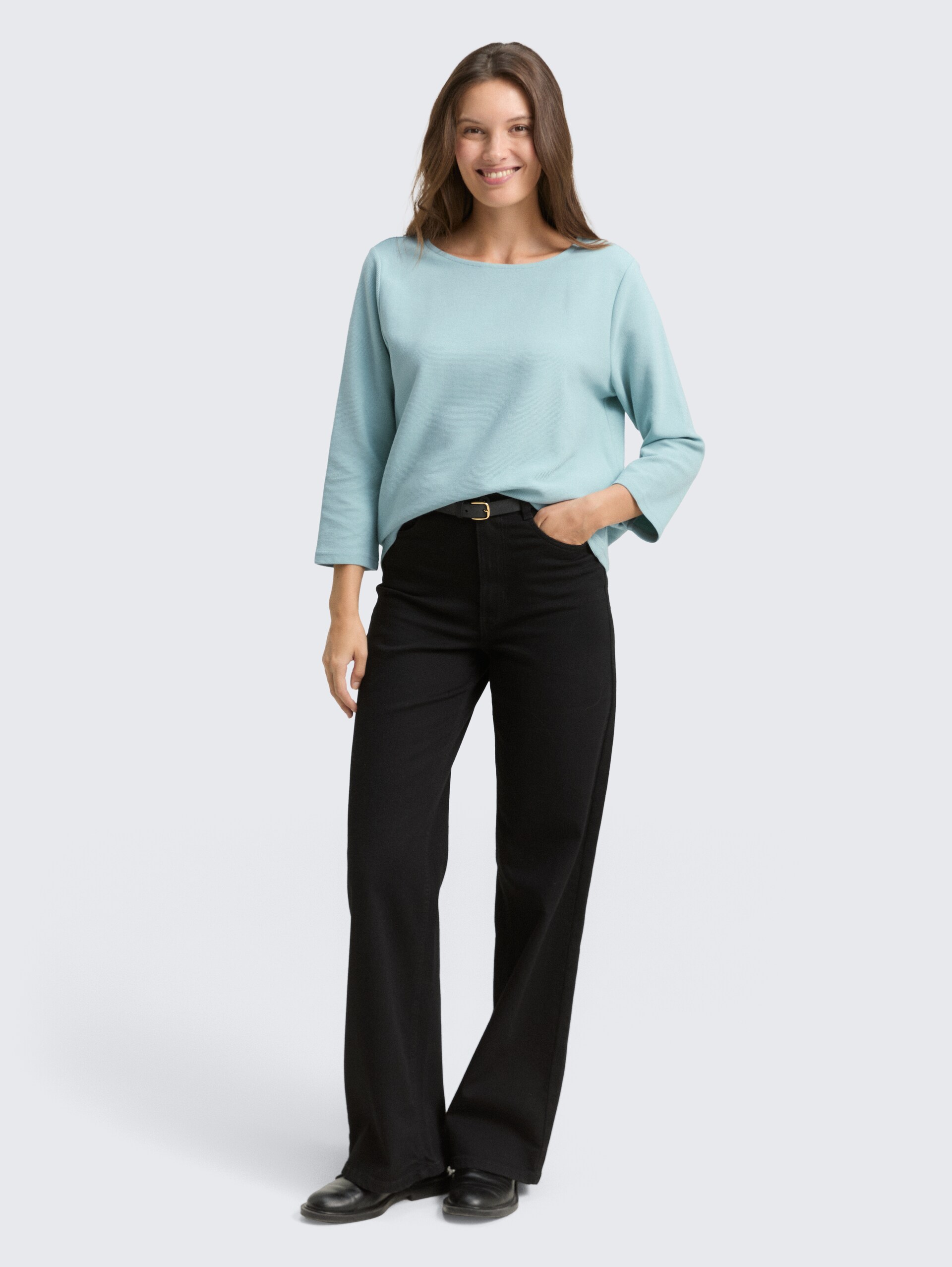 Langarmshirt mit Ottoman-Struktur - white moss - Model-Vorderansicht