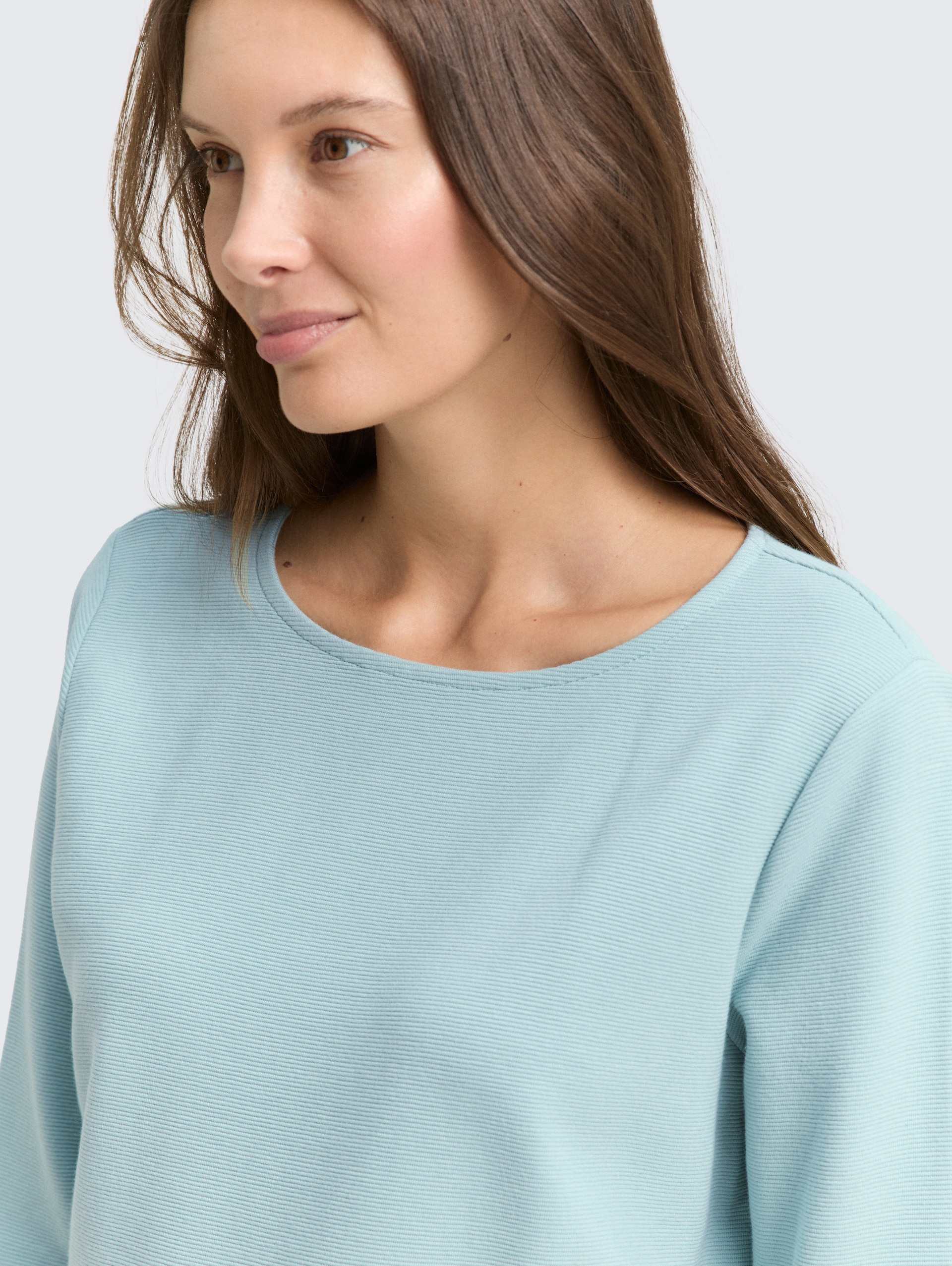 Langarmshirt mit Ottoman-Struktur - white moss - Detail-Model-Ansicht